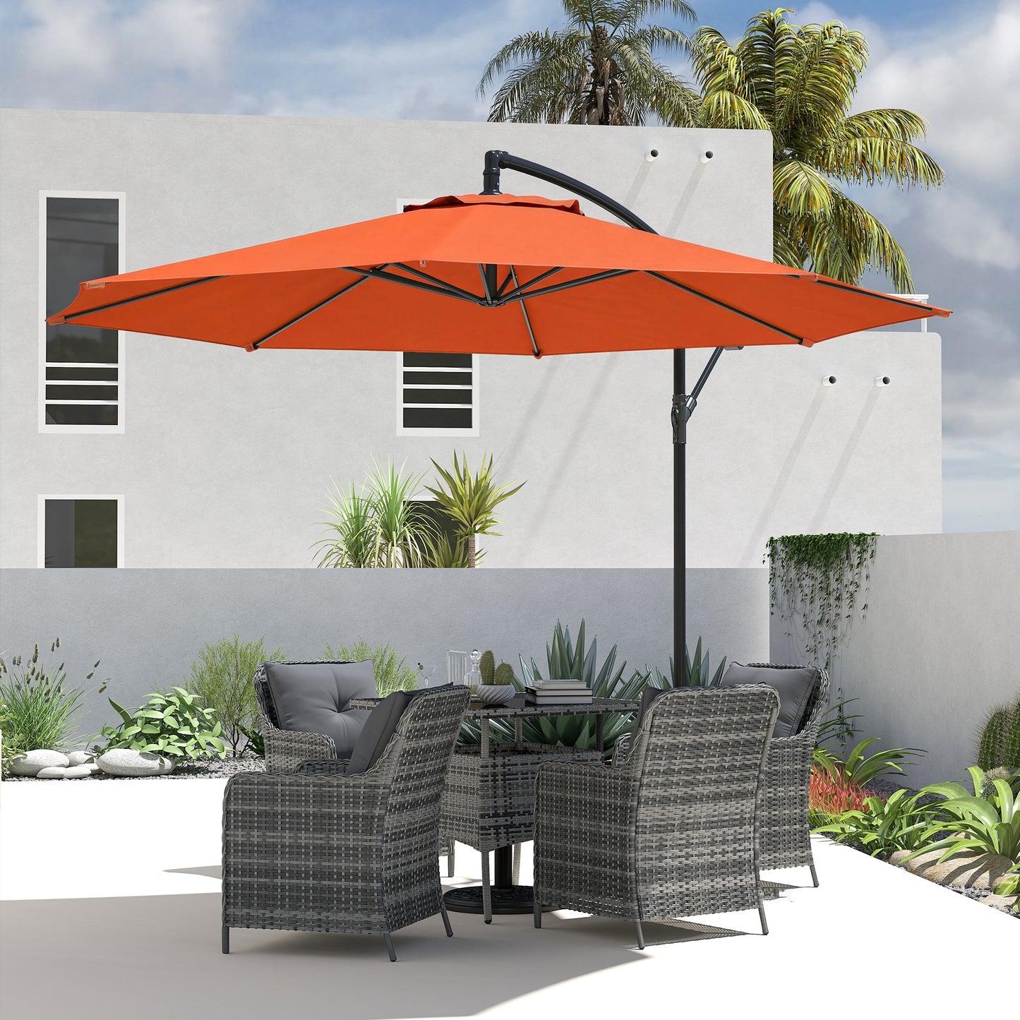 Outsunny 3 m Overhanging Cantilever Parasol, with Cross Base - Orange