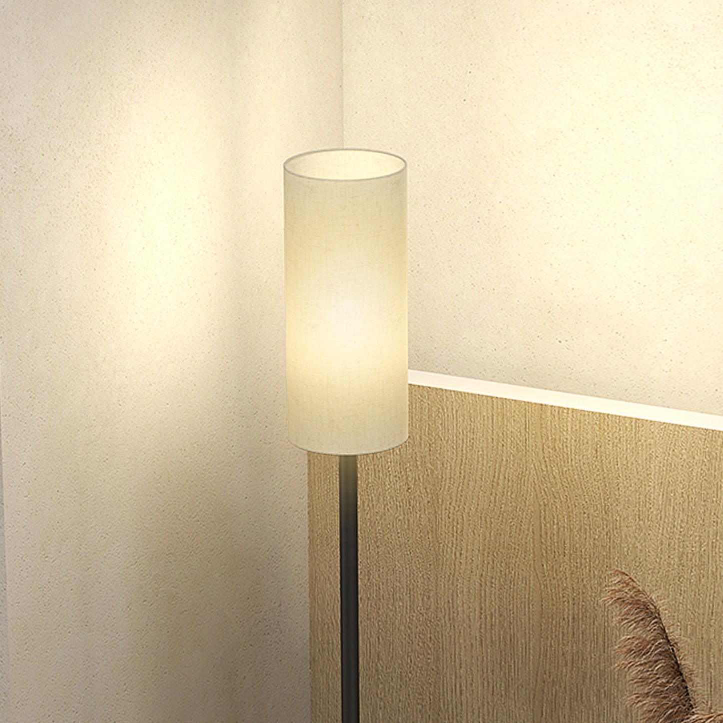 HOMCOM Floor Lamp for Living Room, Modern Standing Lamp with Linen Shade & Foot Switch, Minimalist Tall Pole Lampshade for Bedroom, Office, White