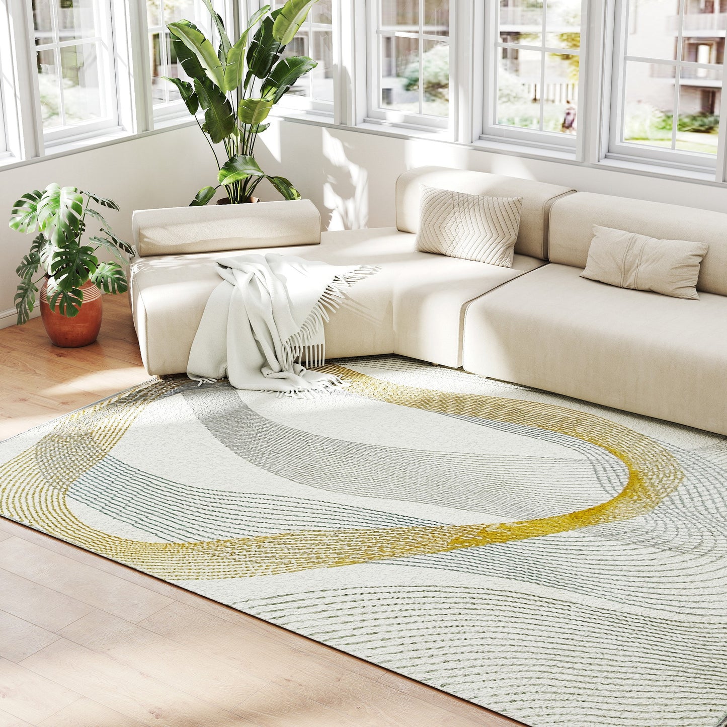 HOMCOM Modern Area Rug, Machine Washable, Allergy-Friendly, for Living Room, Bedroom, Dining Room, Home Office, 230x160 cm, Cream White