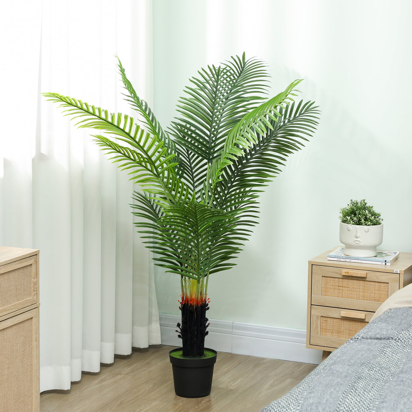 HOMCOM Artificial Areca Palm Tree, 150cm with 12 PE Leaves, Decorative Plant in Plastic Pot with Flocked Soil for Home/Office Decor, Green