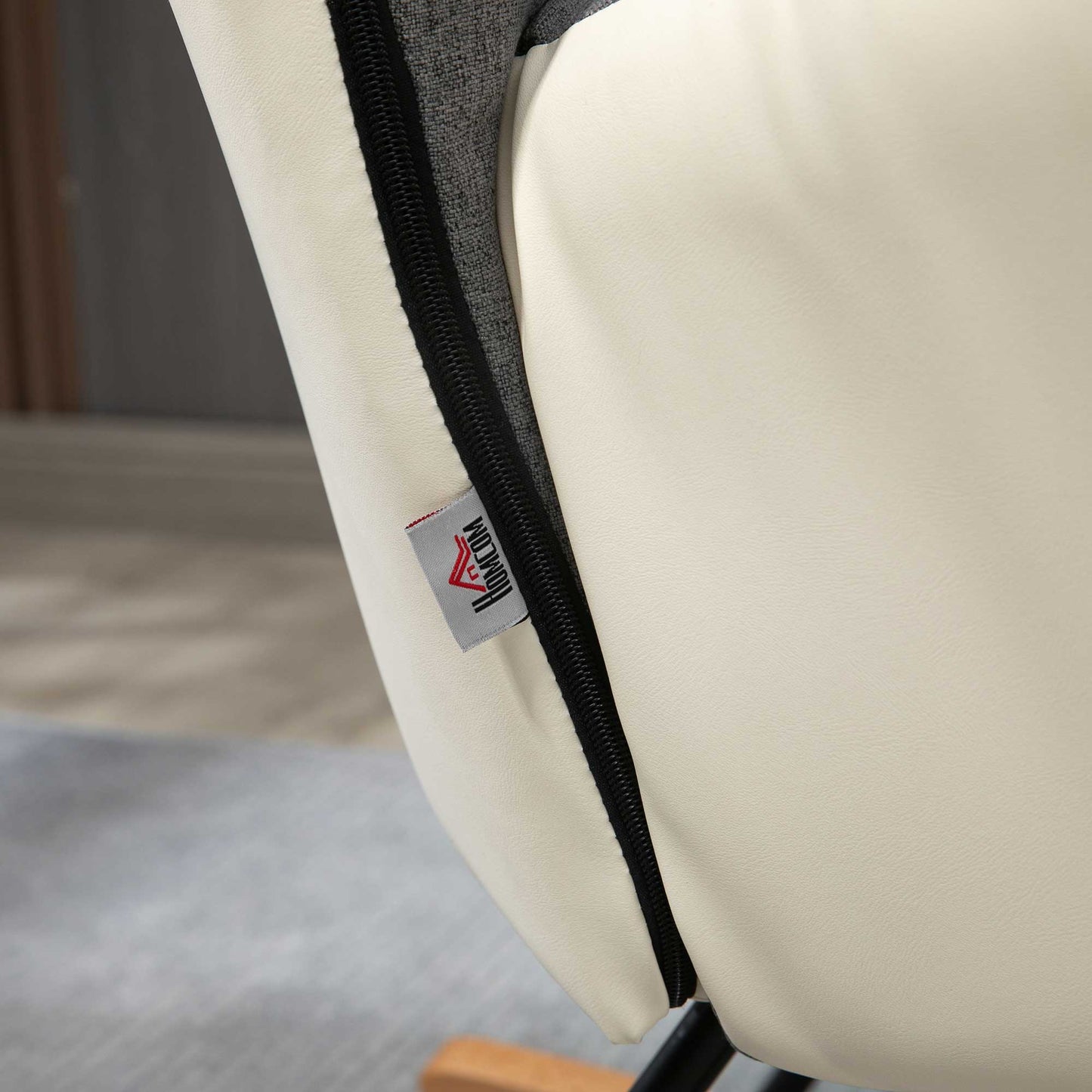 HOMCOM Upholstered Rocking Wingback Armchair - Grey/Cream