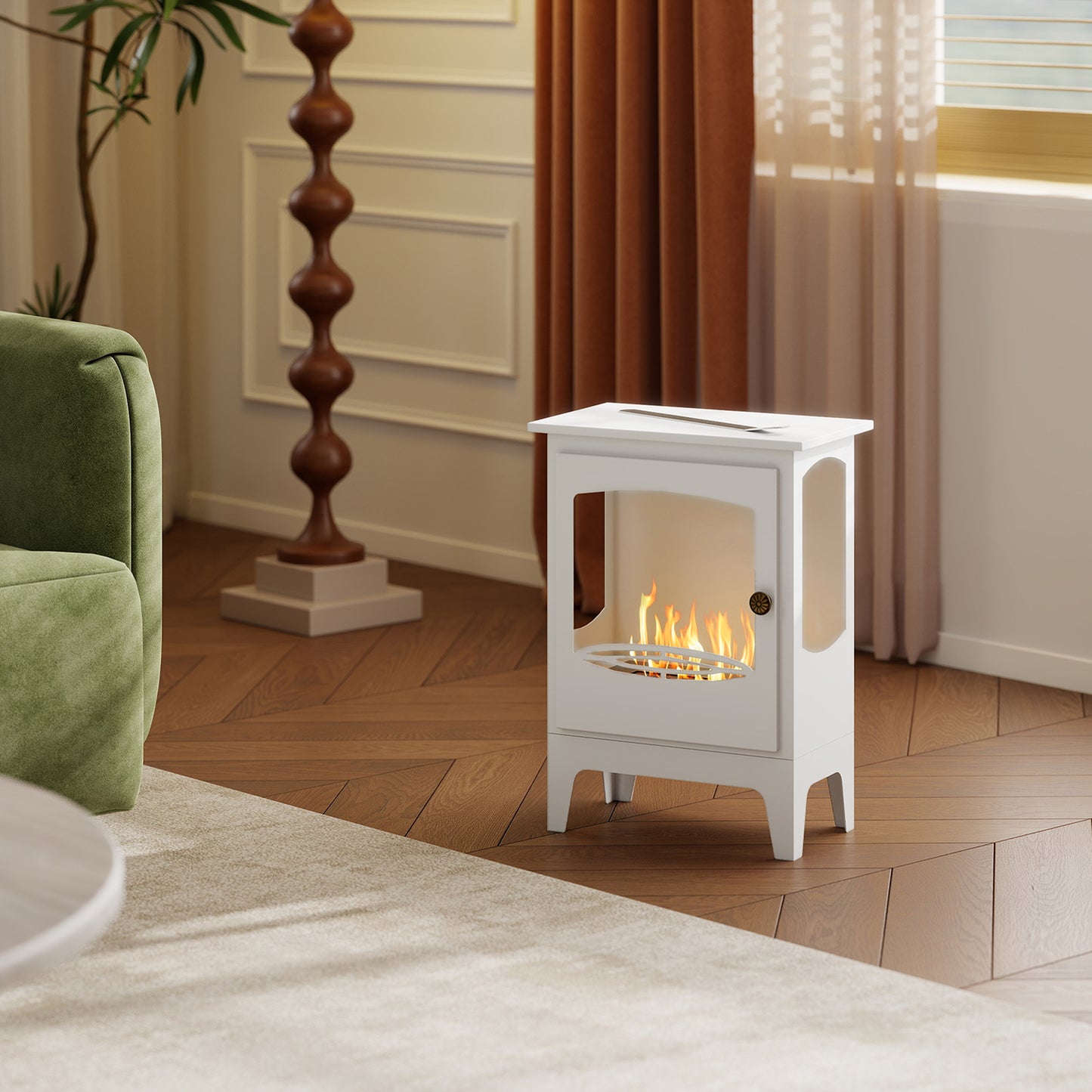 HOMCOM Freestanding Ethanol Fireplace, Steel Bioethanol Fireplace with 1.2L Tank, Stainless Steel Snuffer, 3 Hour Burn Time, White