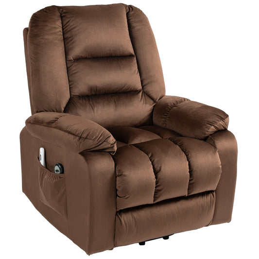 HOMCOM Lift Chair Quick Assembly Electric Riser and Recliner Chair with Vibration Massage Heat Side Pockets Brown