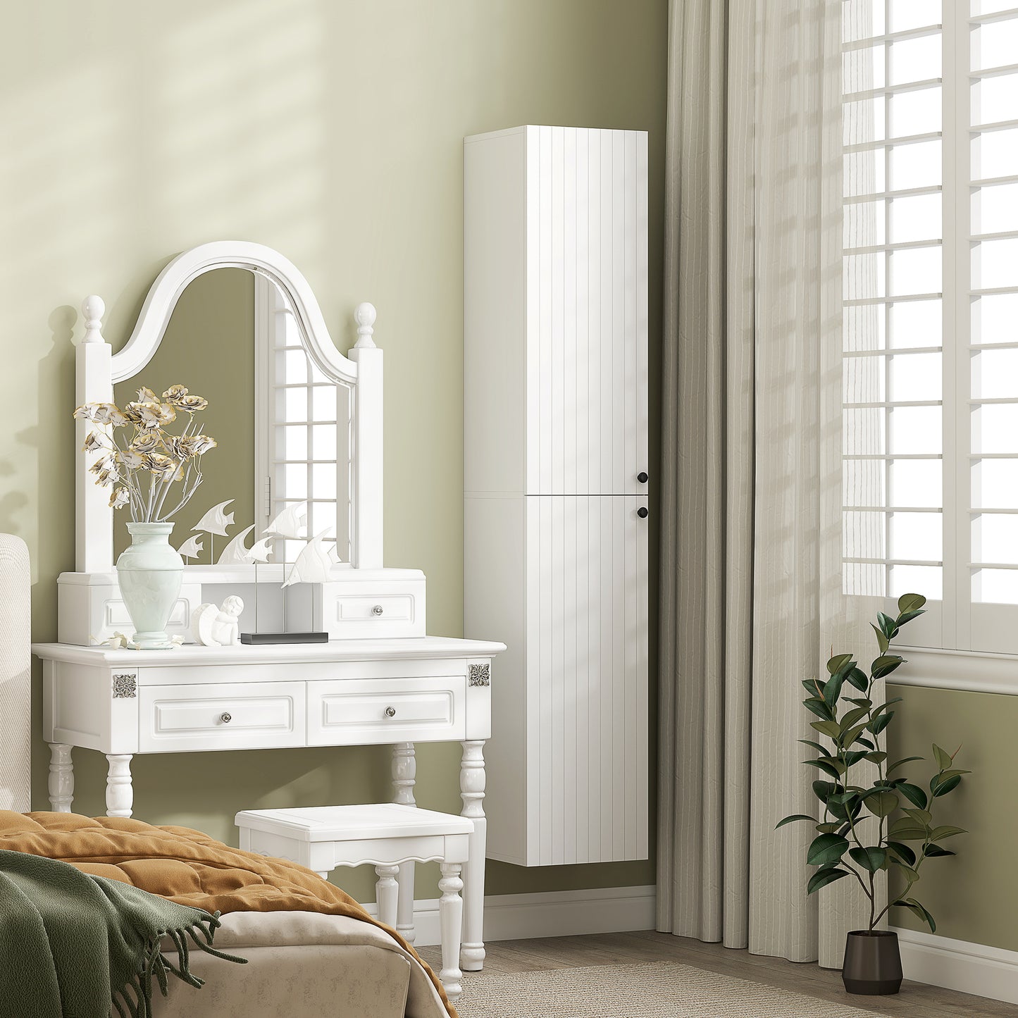 HOMCOM Wall Mounted Tall Bathroom Storage Cabinet with Soft-Close Hinges, Slim Bathroom Cabinet with 2 Doors, White