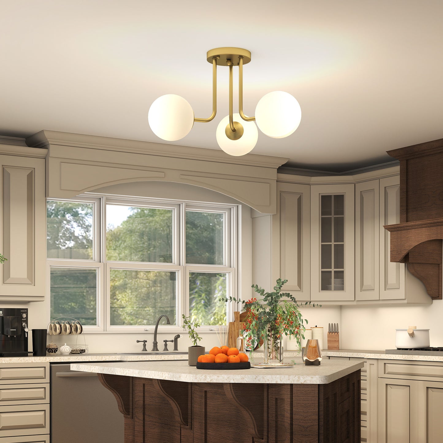 HOMCOM LED Ceiling Light with Globe Shades, Modern 3-Light, G9 Sockets for Living/Bedroom/Dining Room, Bulbs Not Included, Gold Tone