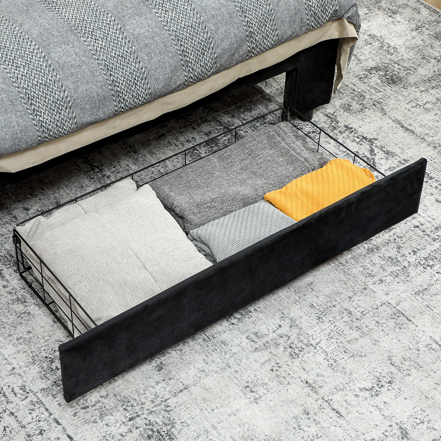 HOMCOM King Size Ottoman Bed Frame, with Front Drawer - Black