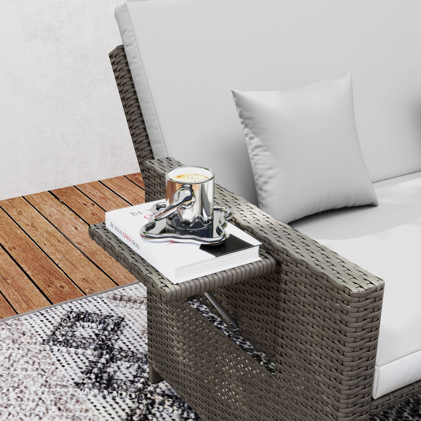 Outsunny Rattan Day Bed, with Footstool - White/Grey