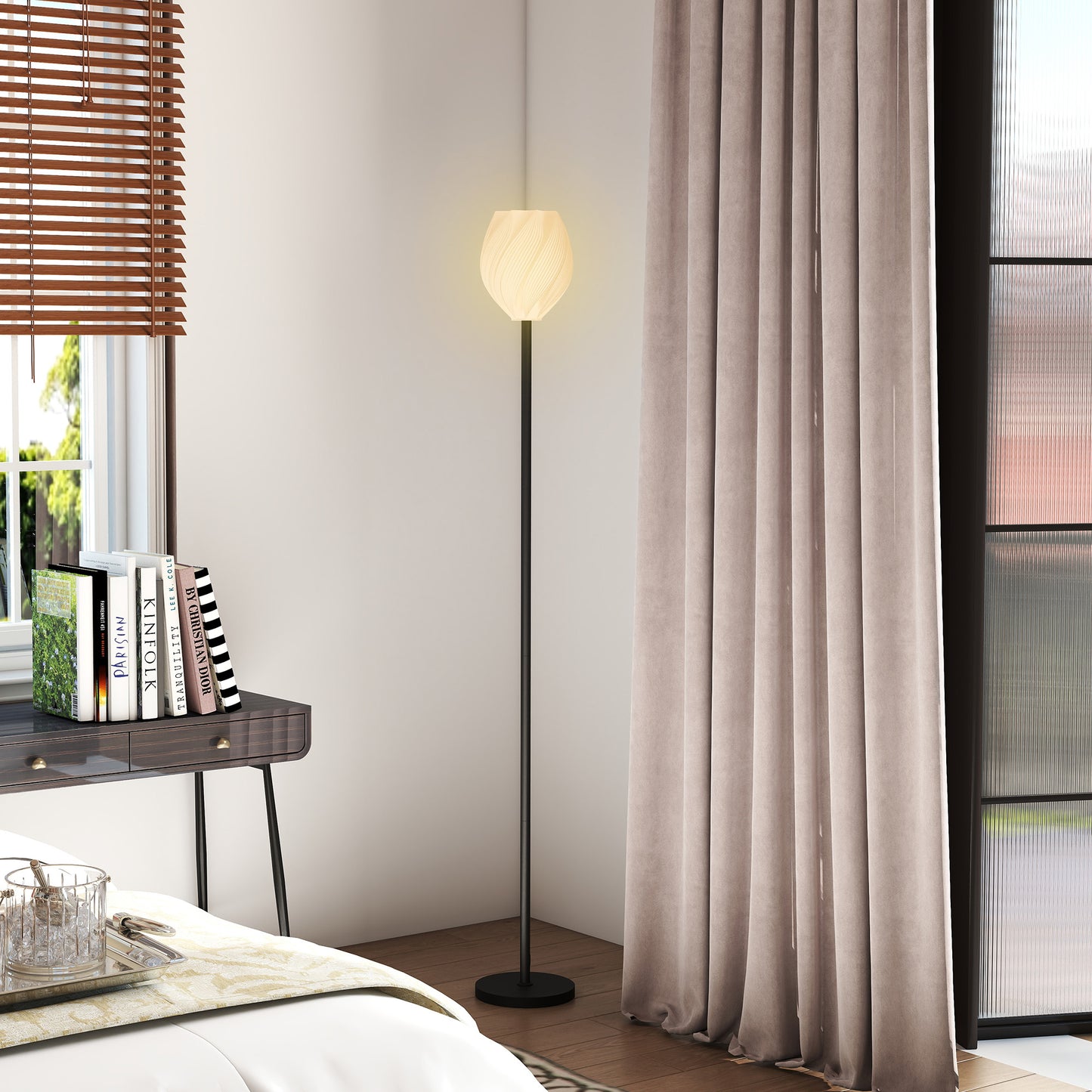 HOMCOM Flower Floor Lamp, 3D Printed Modern Standing Lamp w/ Rose Shade, 3 Color Temps & Foot Switch, Tall Minimalist Lampshade, White