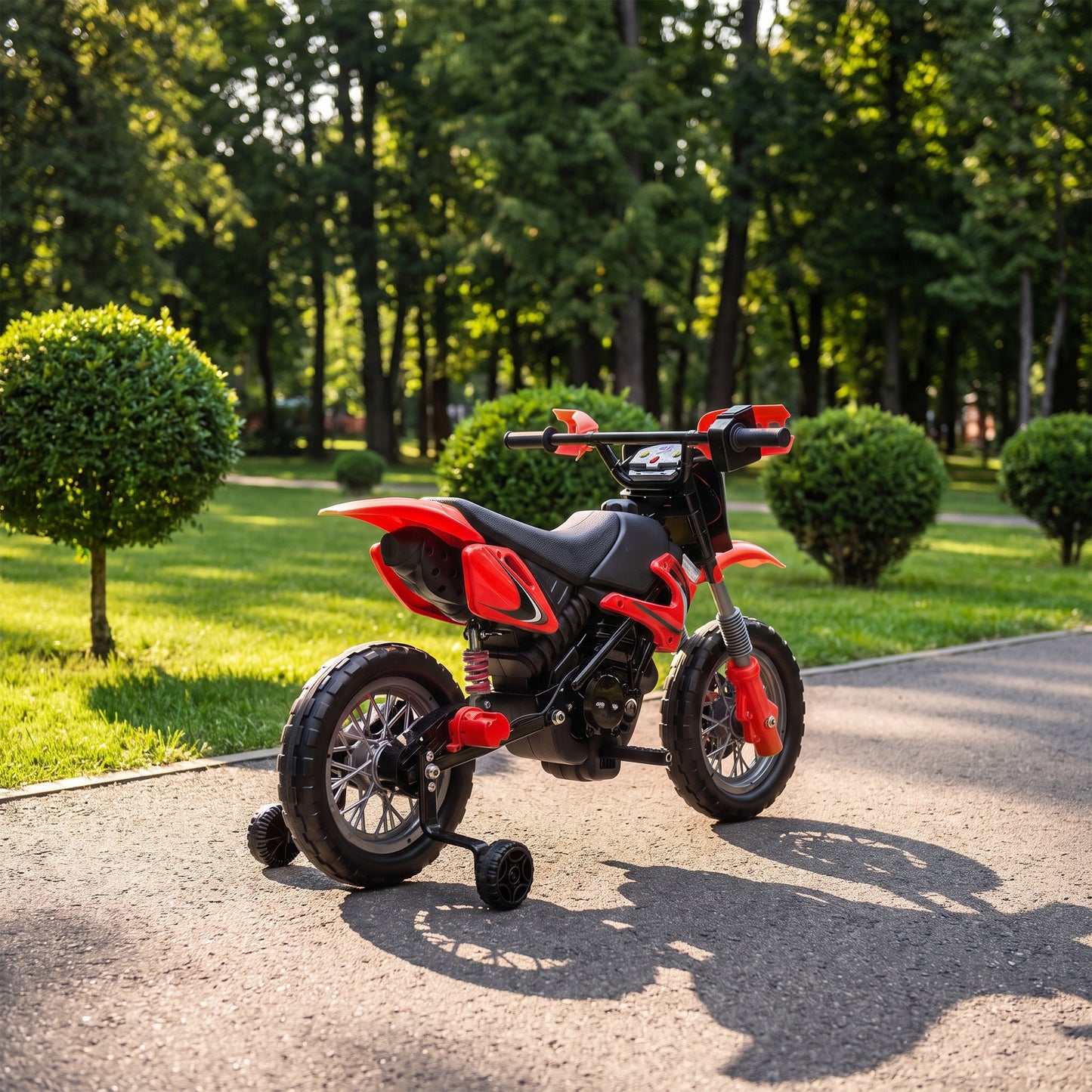 AIYAPLAY 12V Kids Electric Motorbike, Ride on Motorcycle with Dual Motors, Training Wheels, Rear Suspension for 3-6 Years, Red