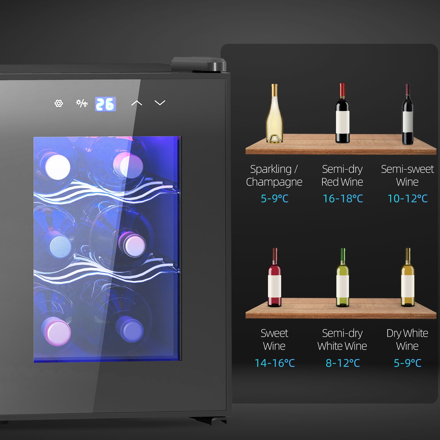 HOMCOM Six Bottle 8-18°C Countertop Wine Fridge - Black