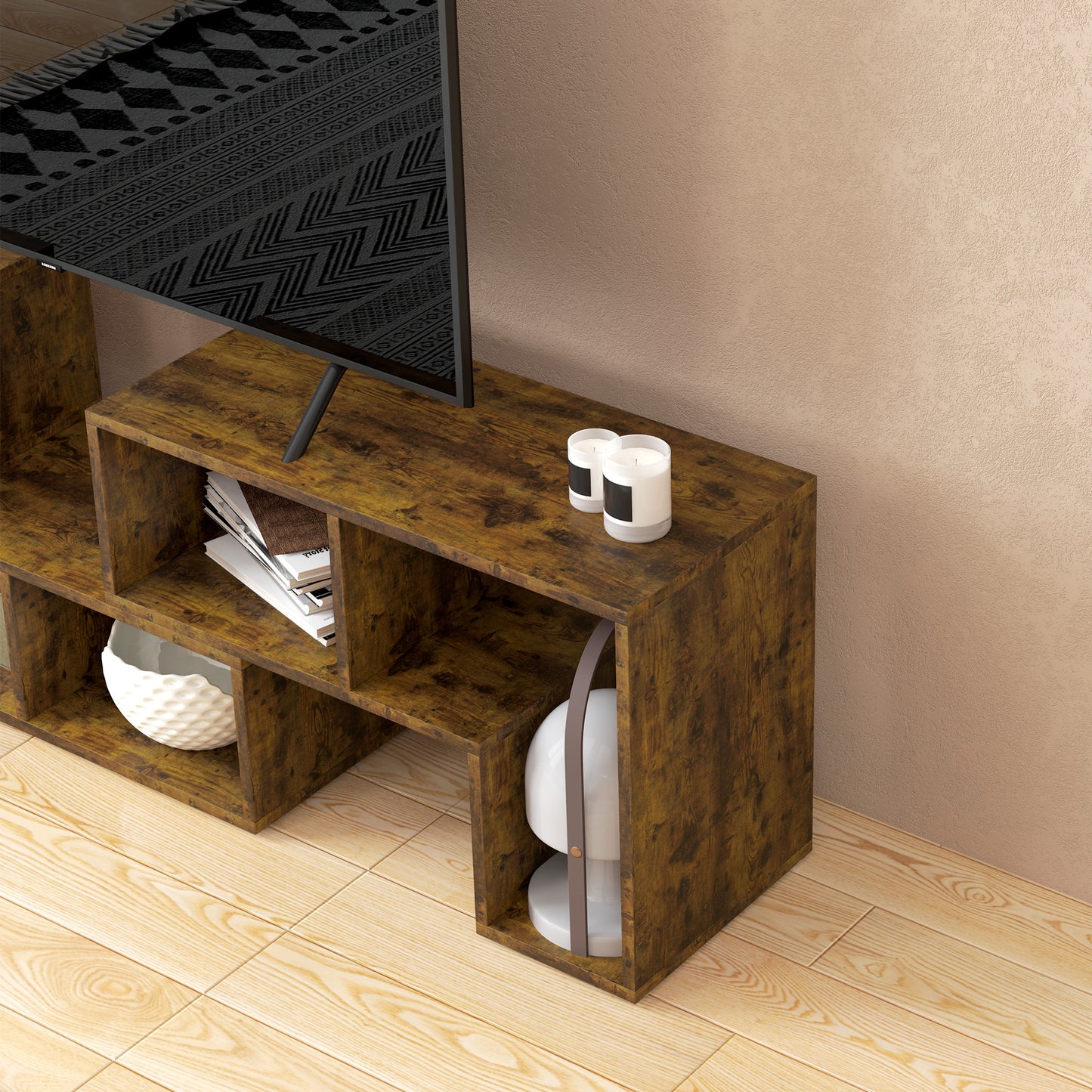 HOMCOM TV Stand for TVs up to 75 Inches, TV Unit with Storage Shelves, Rustic Brown