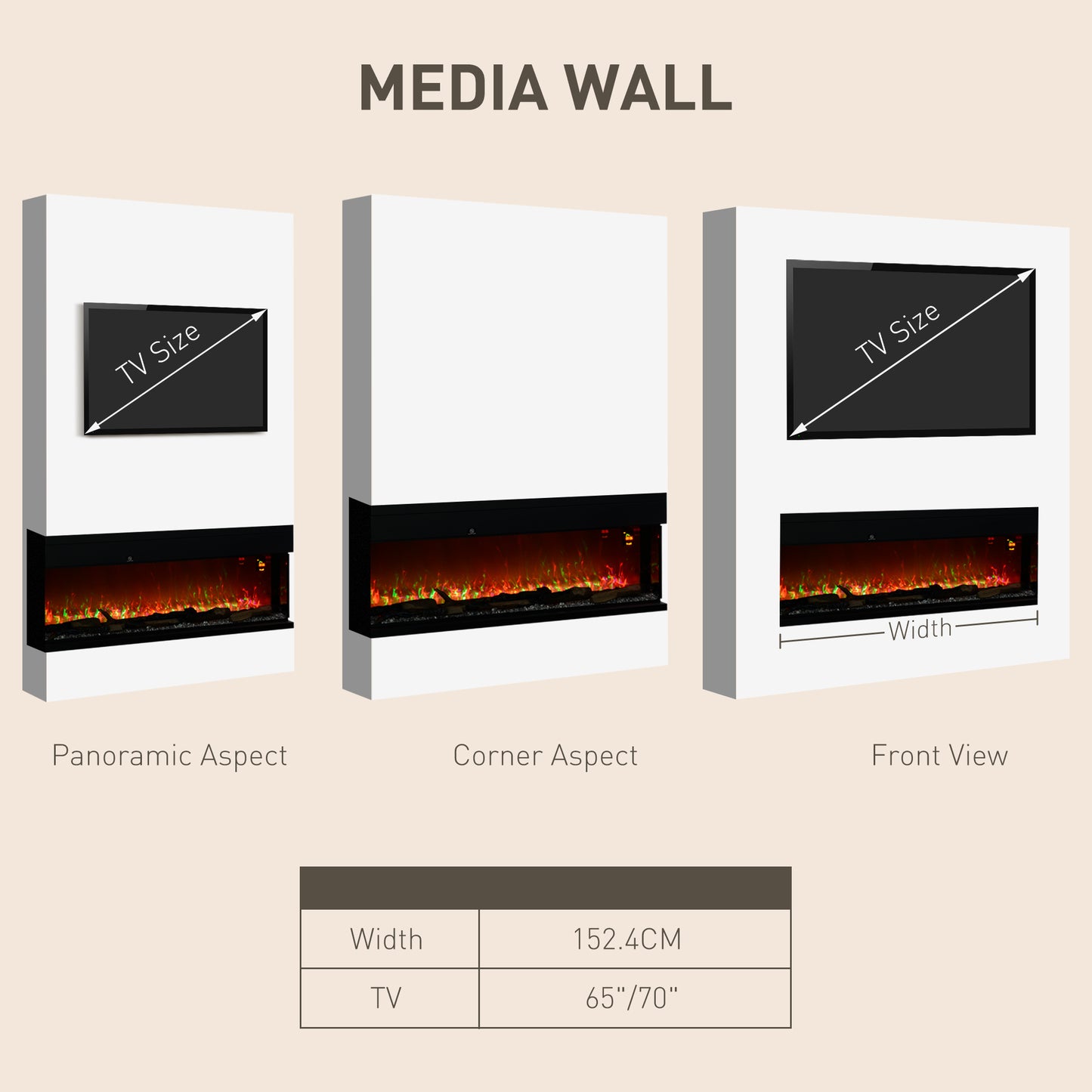 HOMCOM 60inch Media Electric Fireplace Wall Mounted 1800W Black