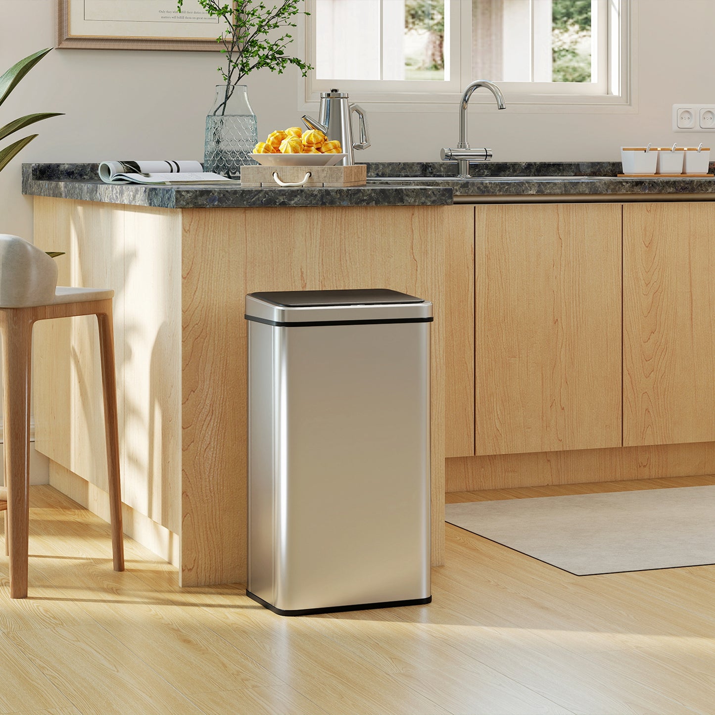 HOMCOM 50L Sensor Bin with Quiet Soft-Close Lid, Automatic Touchless Motion, Fingerprint Resistant Stainless Steel, Silver Tone