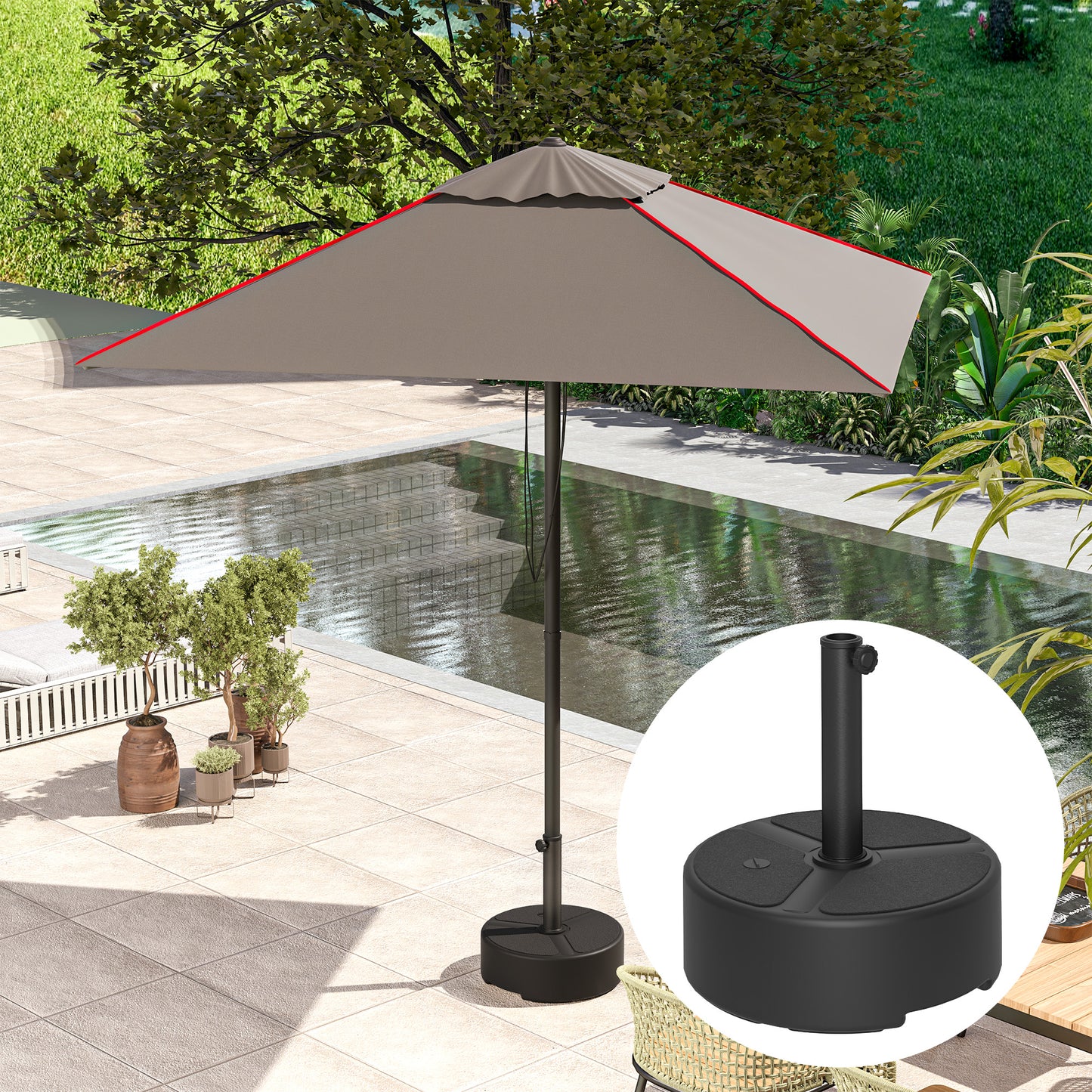 Outsunny Round Garden Parasol Base, Heavy Duty, Holds 20kg with Sand/18kg with Water, Black