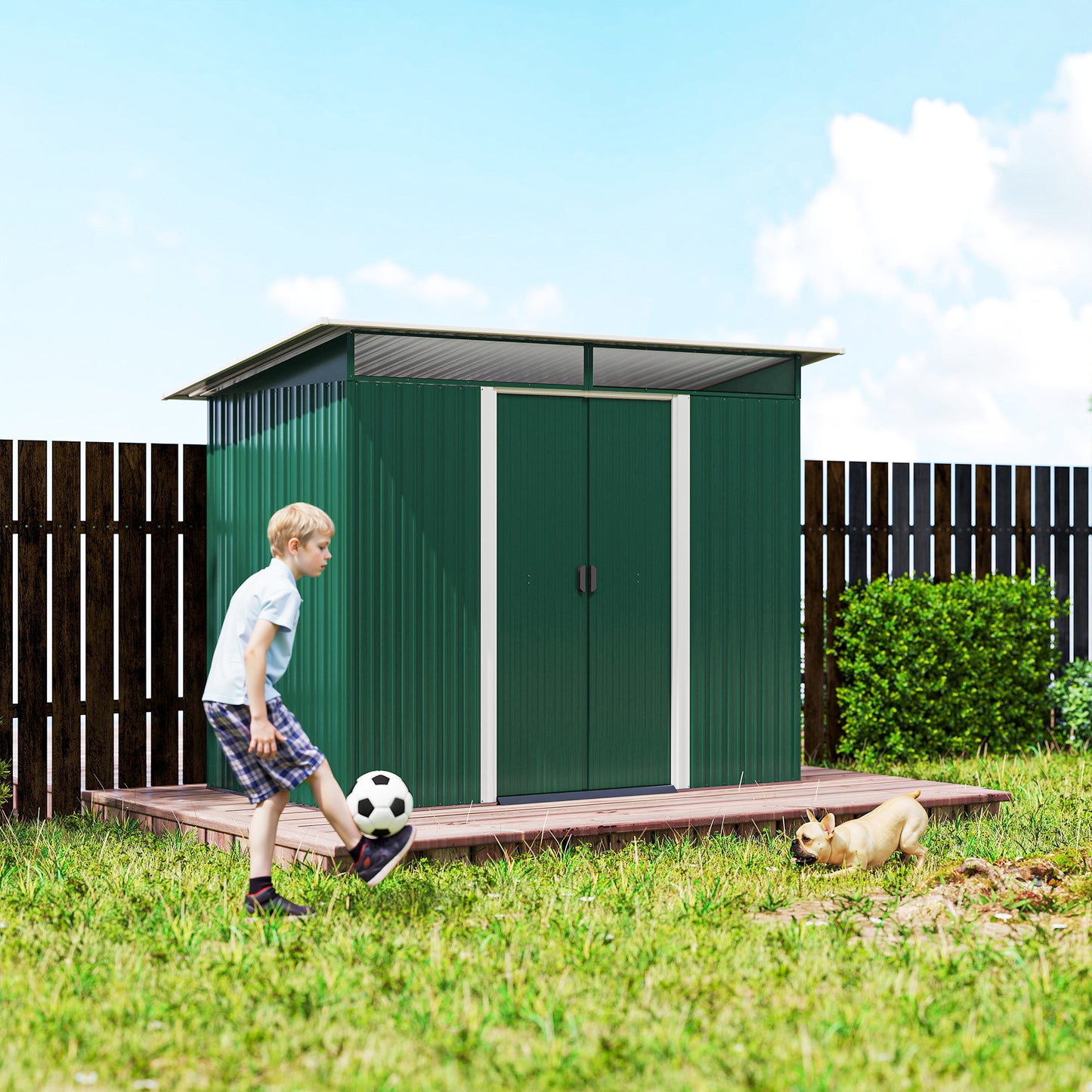 Outsunny Pent Roofed Metal Garden Shed House Hut Gardening Tool Storage w/ Ventilation 260L x 133W x 200Hcm