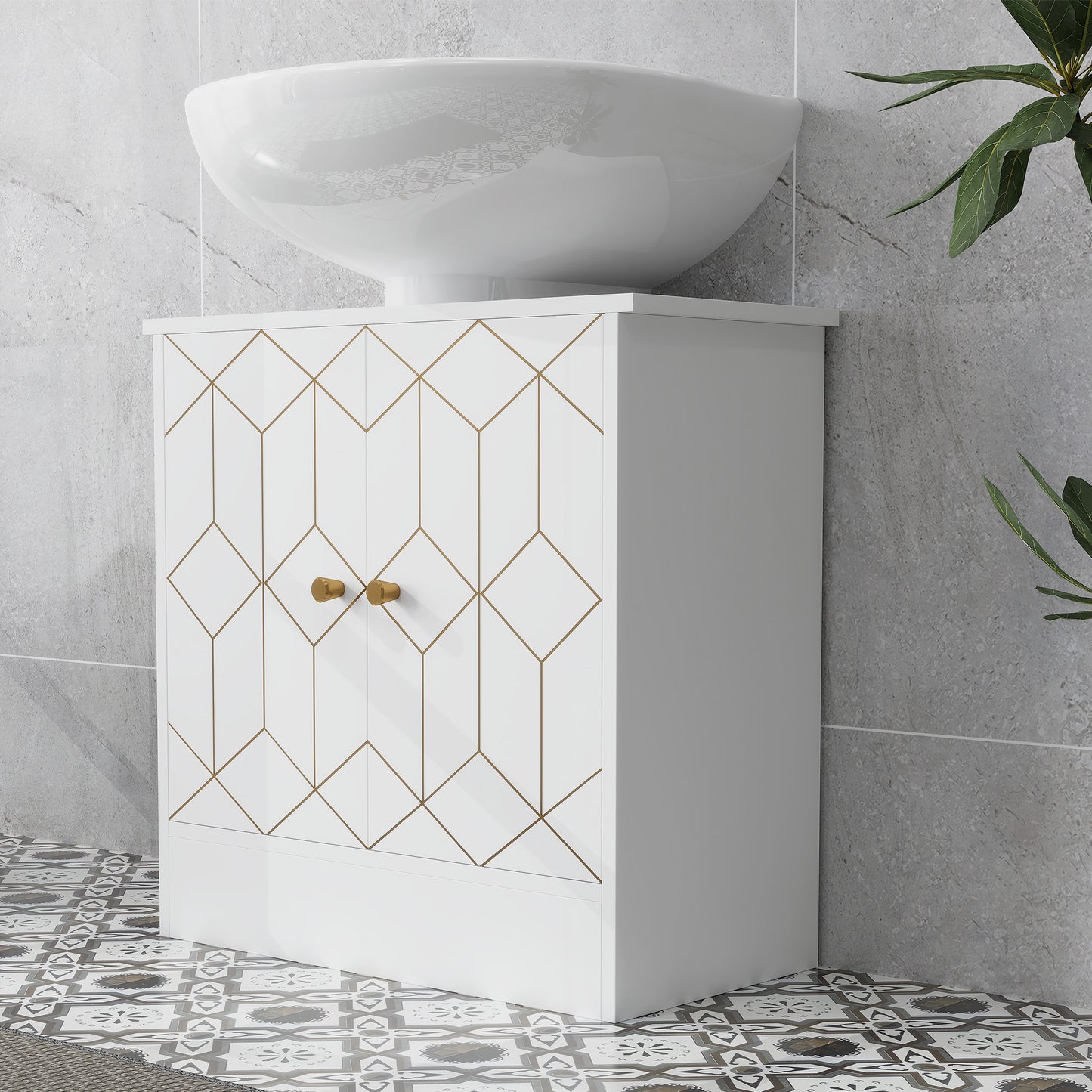 HOMCOM Under Sink Bathroom Cabinet, Adjustable Shelf & Open Compartment, Fits Basin with/without Pedestal, 60x30x60cm, White