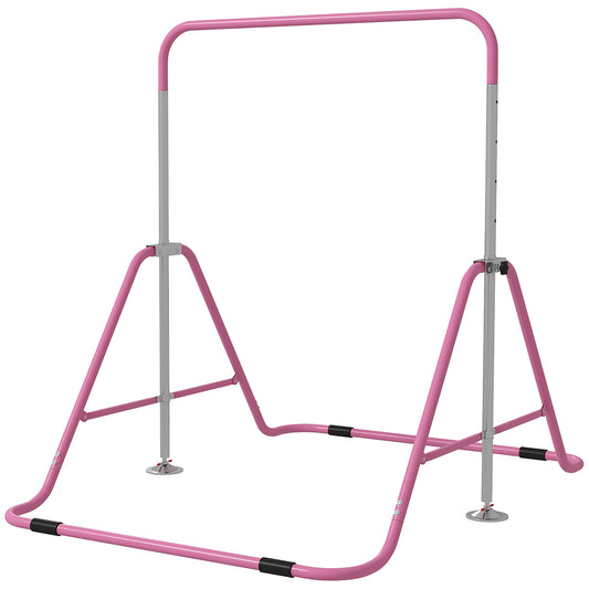 HOMCOM Kids Gymnastics Bar w/ Adjustable Height Foldable Horizontal Bars Pink