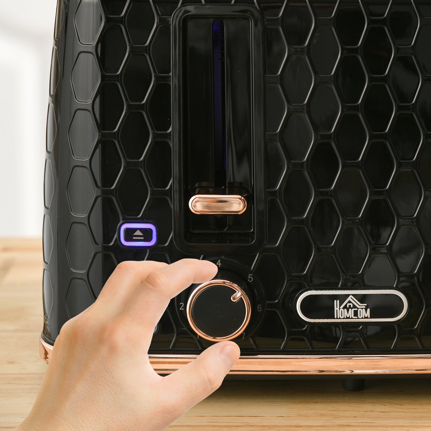 HOMCOM 4 Slice Toaster with 7 Browning Levels 1600W, Black Honeycomb Texture