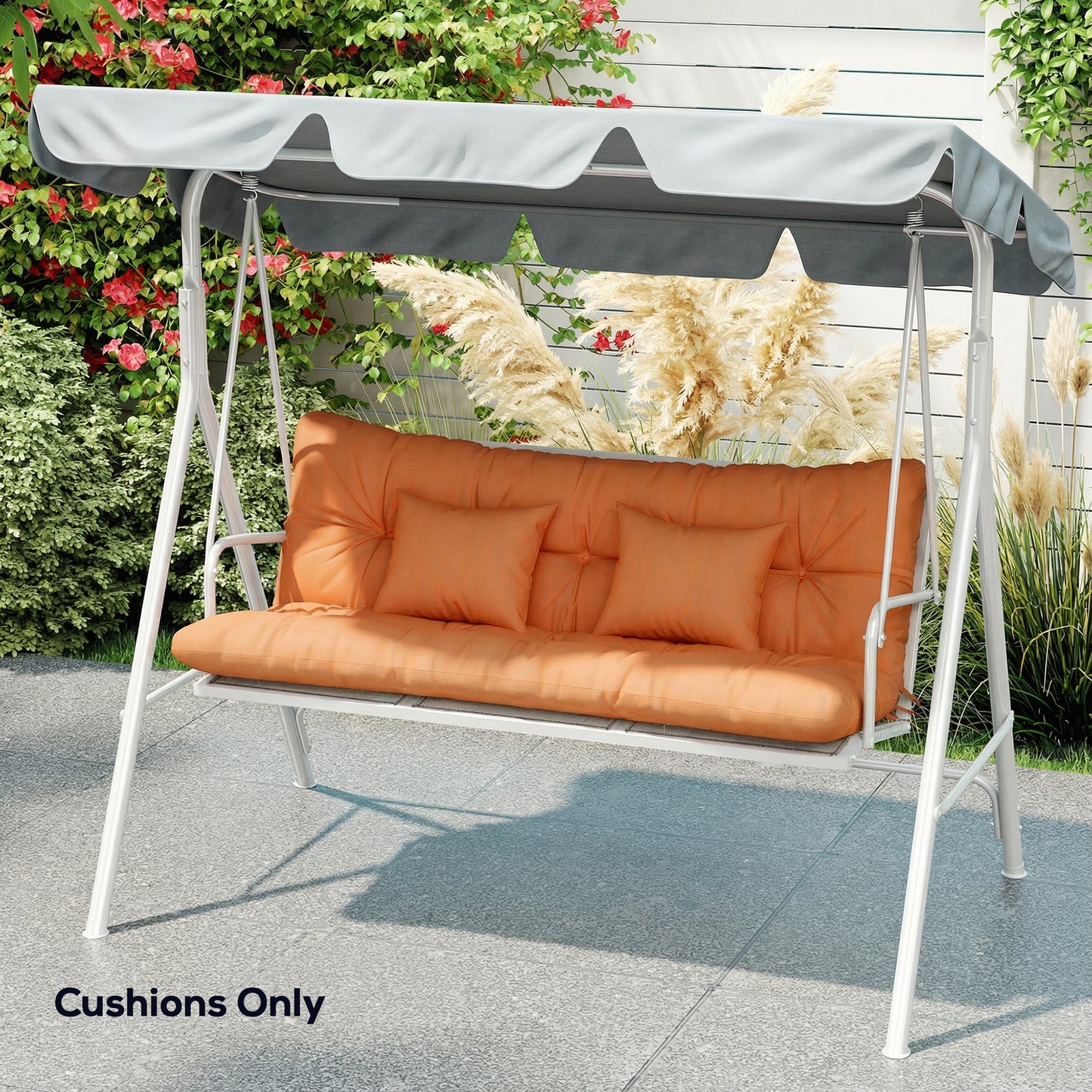 Outsunny Outdoor Seat Cushions Back Cushion with 2 Pillows, Water Repellent Seat Pads for 3-Seater Chair, Orange