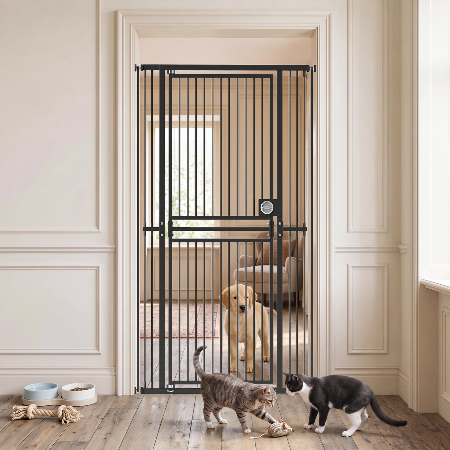 PawHut 180cm Extra Tall Cat Gate, Adjustable Pet Gate with 74-100 cm Wide, Pressure Fit, Pull-Ring Latch, Black
