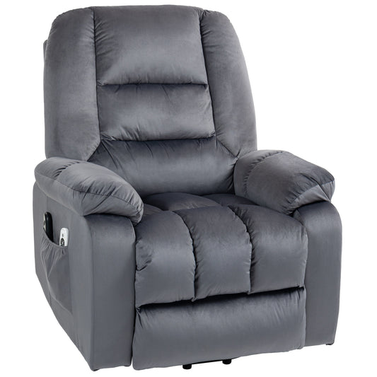 HOMCOM Lift Chair Quick Assembly Electric Riser and Recliner Chair with Vibration Massage Heat Side Pockets Grey