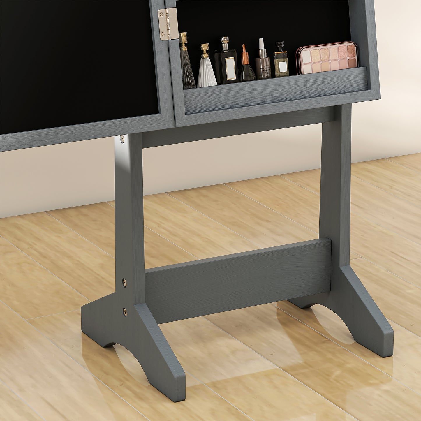 HOMCOM Freestanding Jewelry Cabinet with LED, Adjustable Full-Length Mirror and Organizer for Necklaces, Earrings, Rings, Lipsticks, Grey