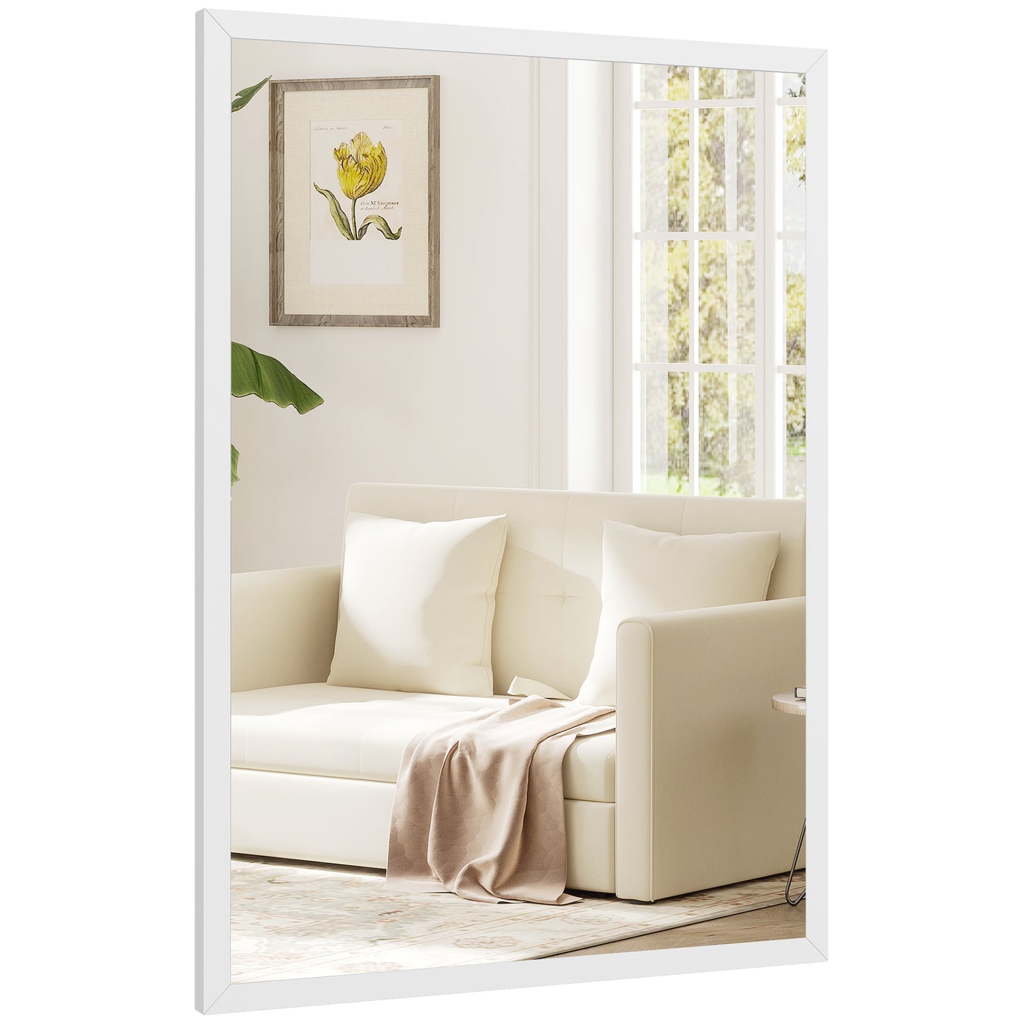 HOMCOM Rectangular wall mirror 60 x 40 cm, white wood frame, ideal for bathroom, living room or bedroom