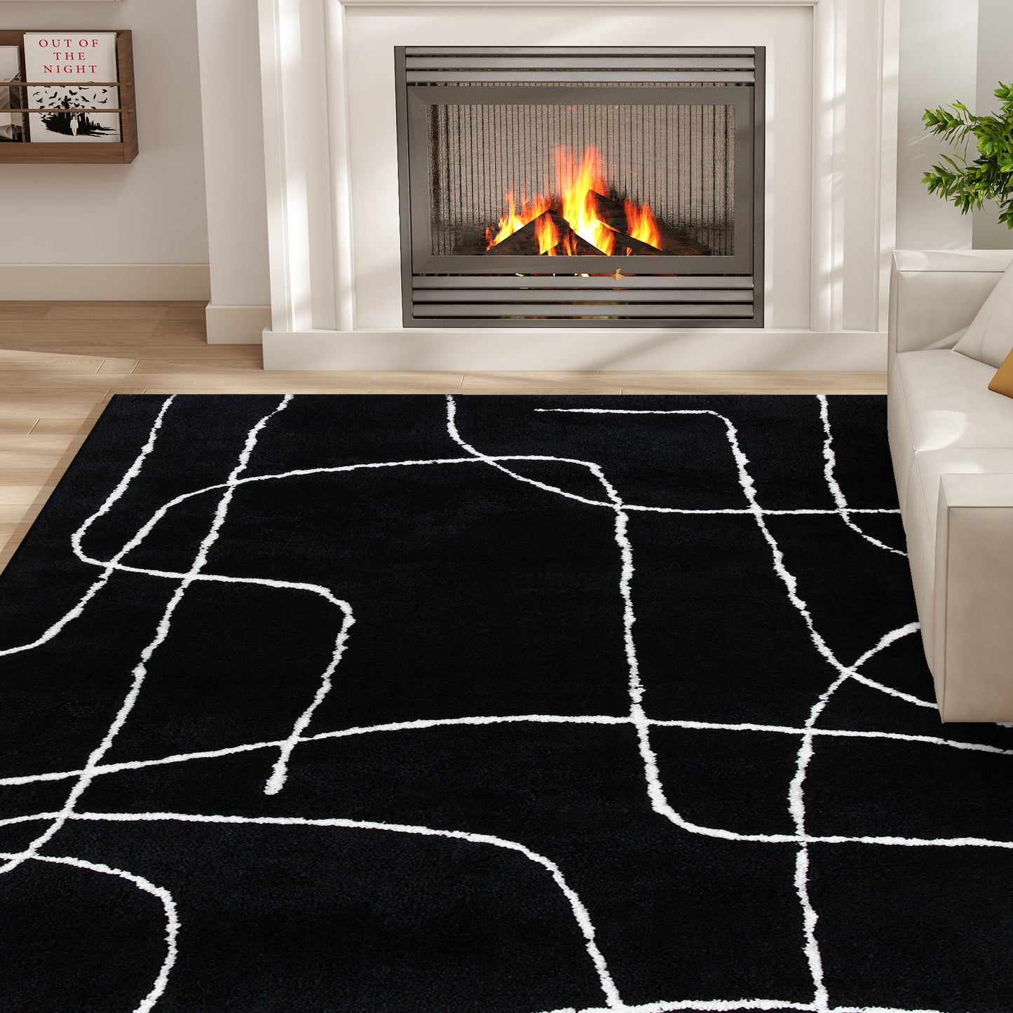 HOMCOM Fluffy Area Rug, Geometric Washable, Soft High Pile Carpet for Living Room, Bedroom, Dining, Office, 170 x 120 cm, Black