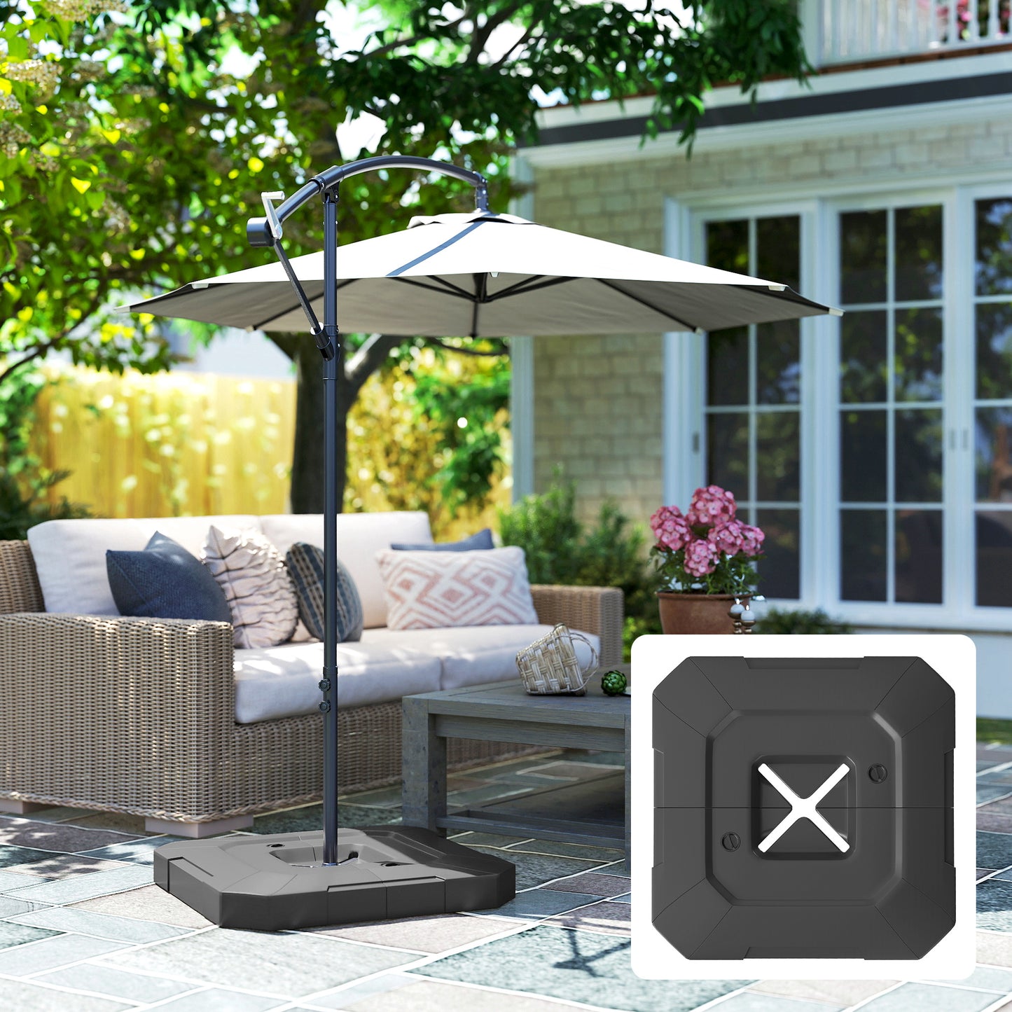 Outsunny 2PCS Umbrella Weights for Cantilever Parasols, Parasol Base Weights, 80 kg for Water or 105 kg Water and Sand Mix, Black