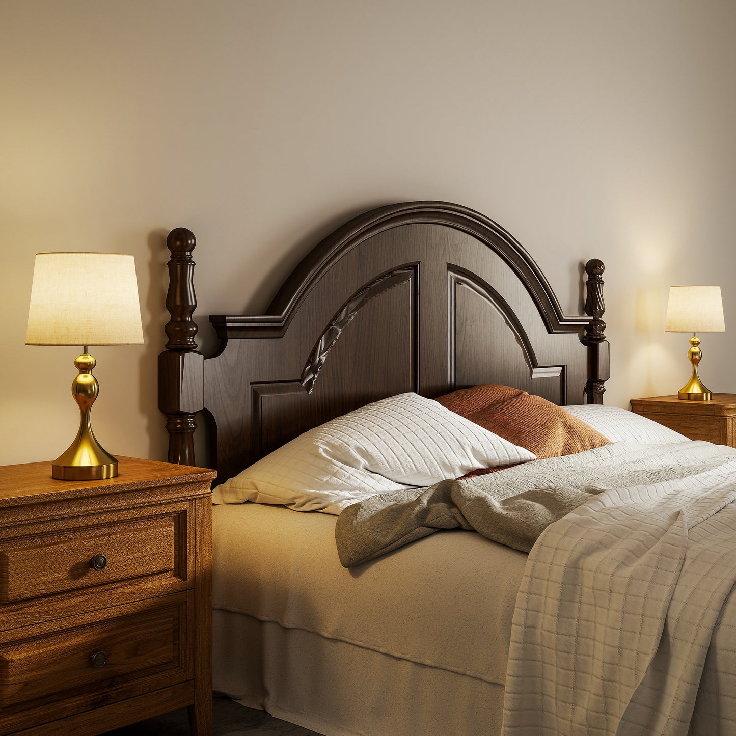 HOMCOM Bedside Lamps Set of 2, Modern Table Lamps with USB A+C Ports, 3 Colour Temps, Linen Shade for Living Room Bedroom Office, Gold Tone