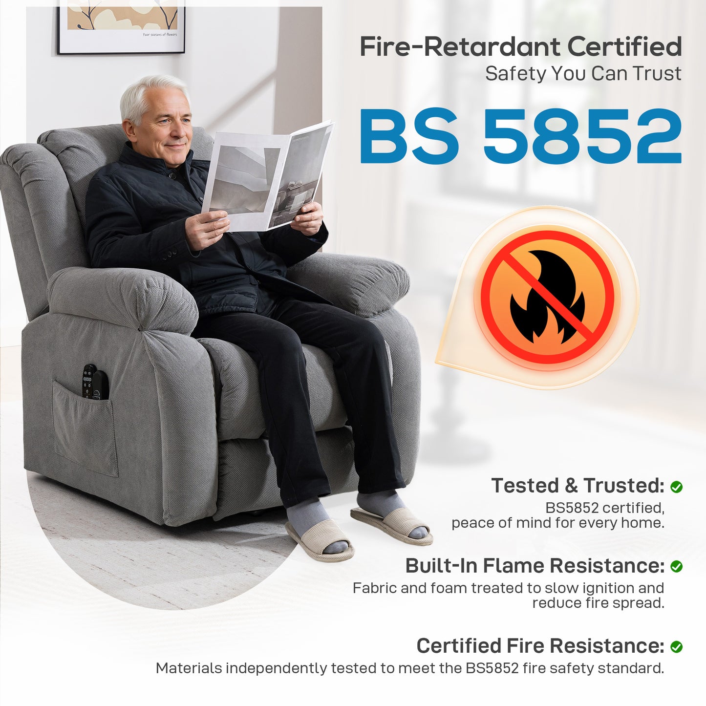 HOMCOM Recliner Armchair Lift Chair, Electric Recliner Chair with Vibration Massage and Heat, Wide Seat, USB Port, Light Grey