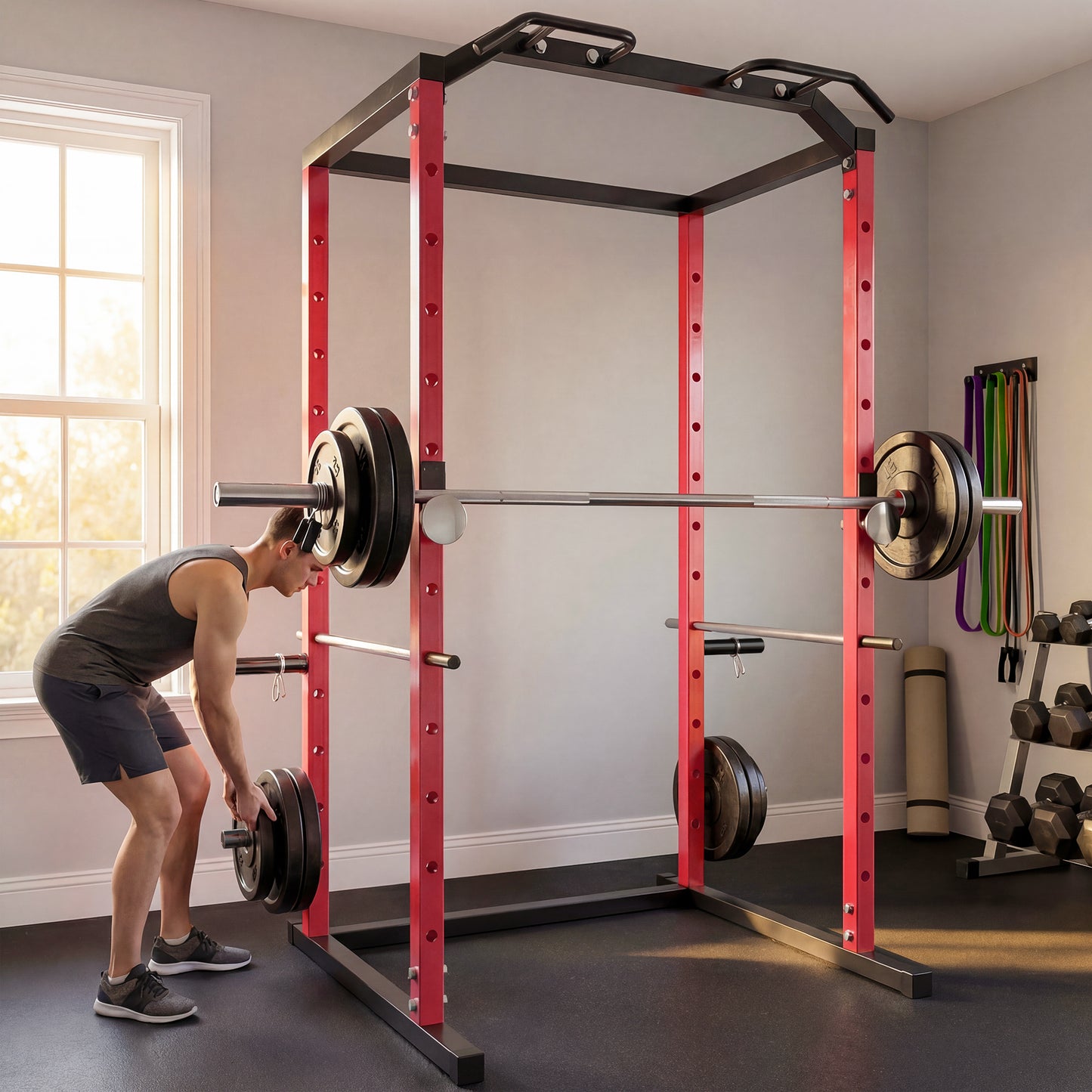 SPORTNOW Power Tower, Adjustable Squat Rack with Pull-Up Bar, Dip Station & Safety Arms for Home Gym Strength Training
