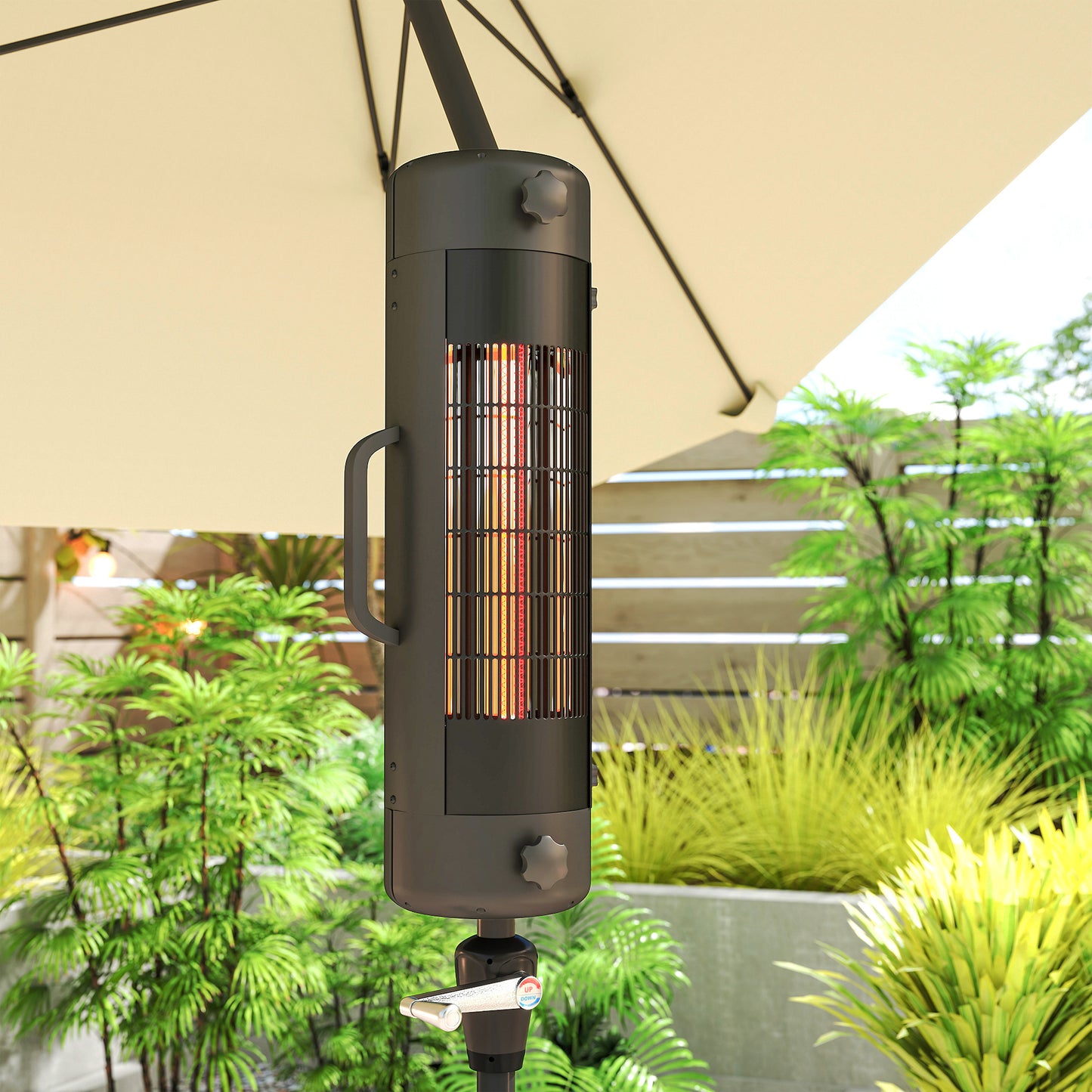 Outsunny Electric Umbrella Patio Heater, 2000W, 2 Heat Settings, Tip-Over Protection, Fits 25-70mm Poles, 6m² Coverage, Black