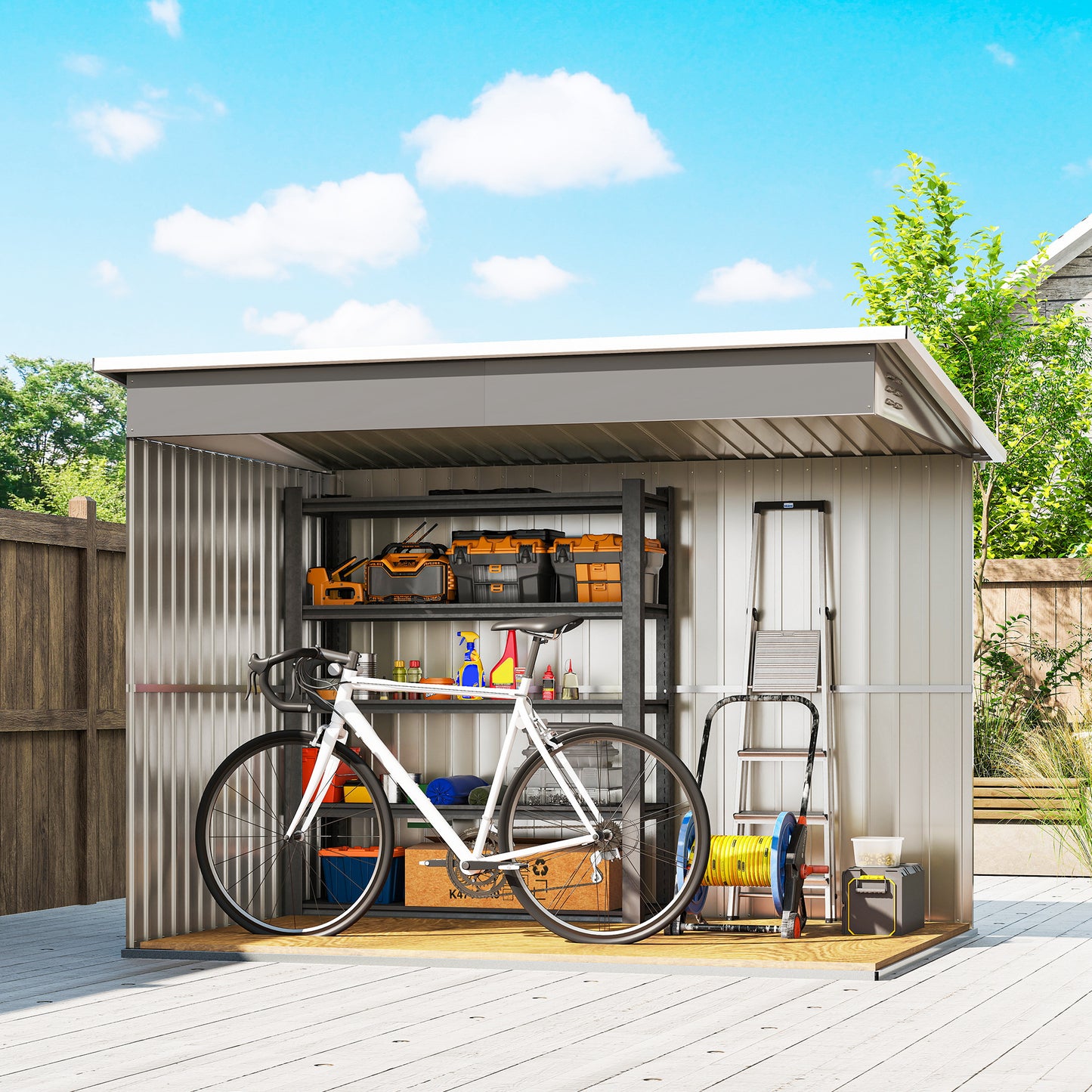 Outsunny Metal Storage Shed Lockable with Foundation Light Grey