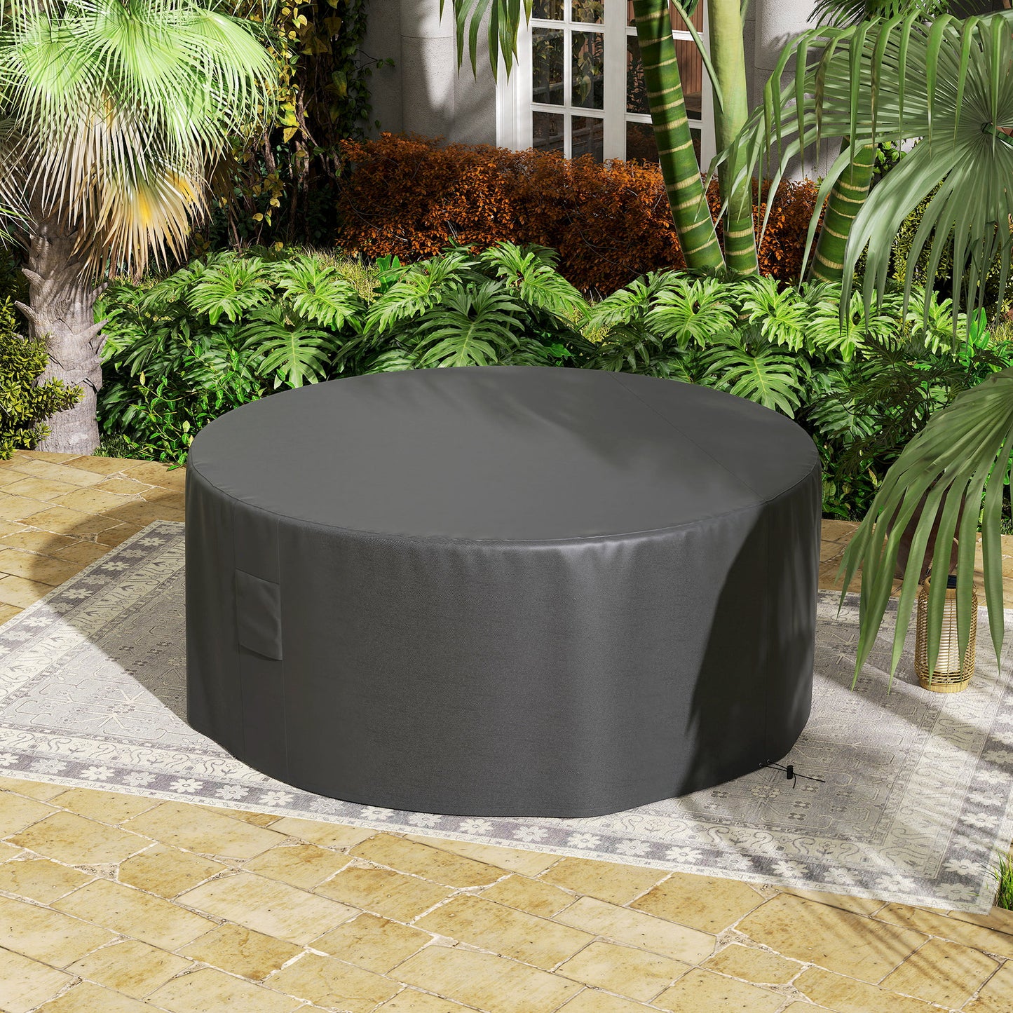 Outsunny Garden Patio Large Furniture Set Round Cover 600D Oxford Waterproof, Ф193 x 80H cm, Black