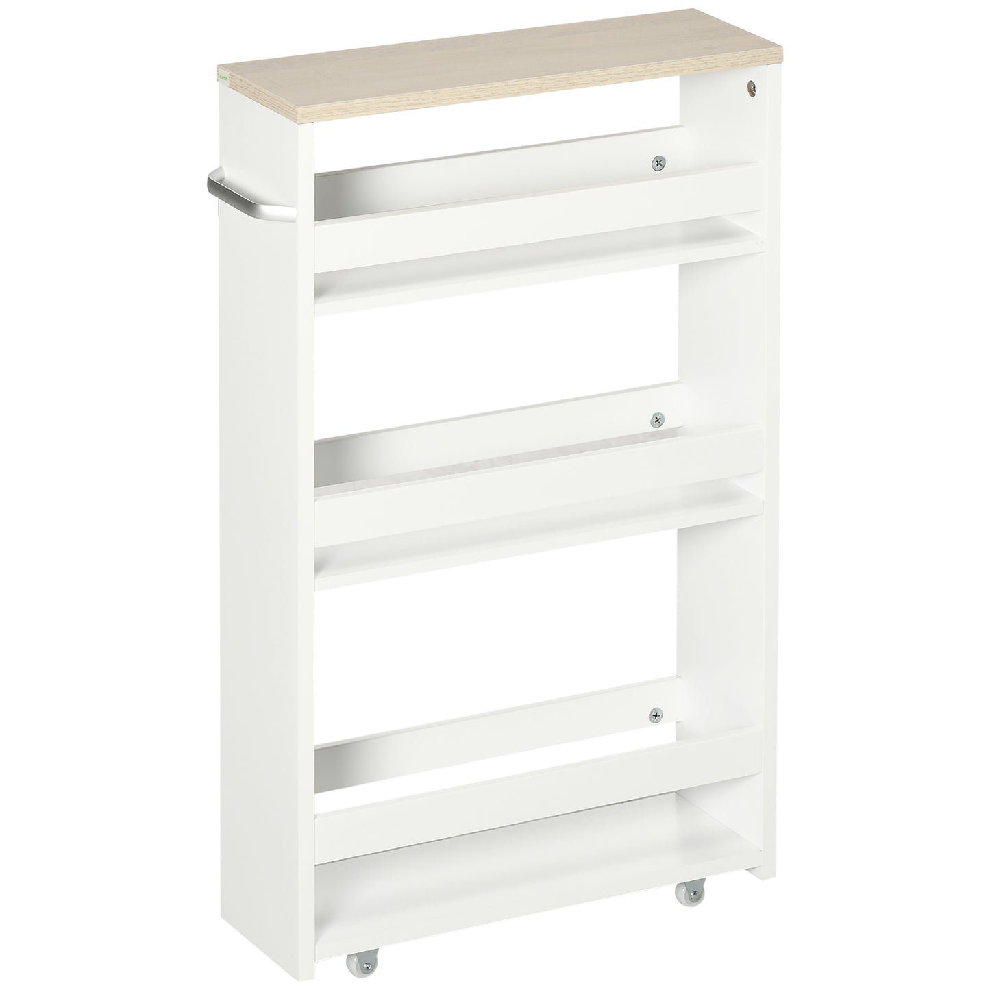 kleankin 3-Tier storage trolley rolling storage cart shelf for narrow kitchen bathroom laundry office with handle - 48 x 15 x 80 cm white