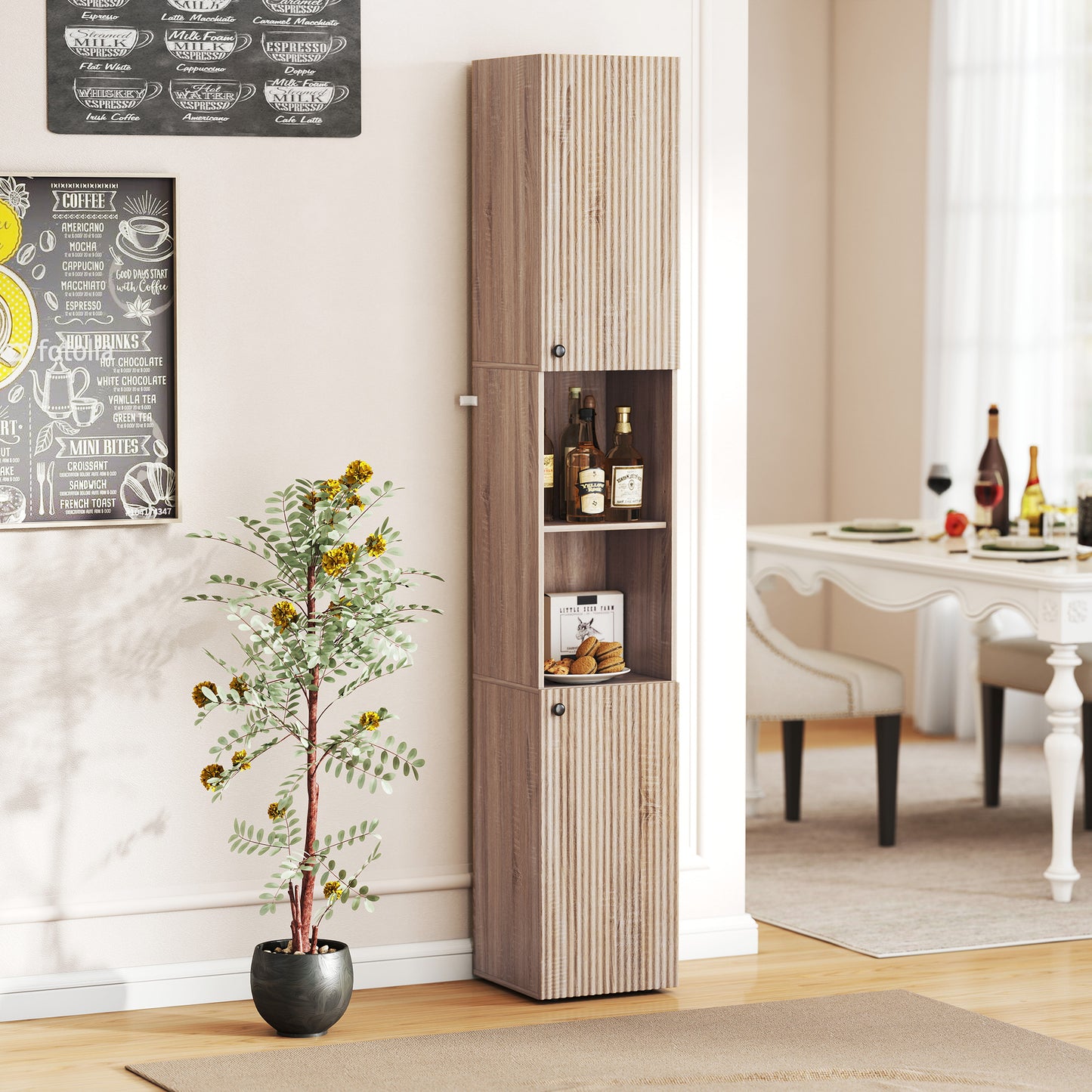 HOMCOM 6-Tier Tall Bathroom Cabinet - Natural