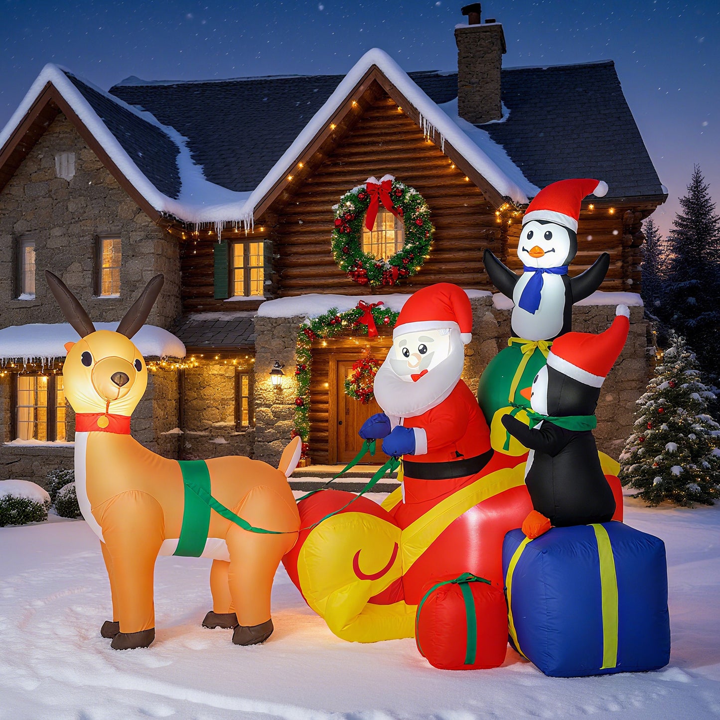 Outsunny 6ft Inflatable Santa Sleigh Decoration, with Accessories