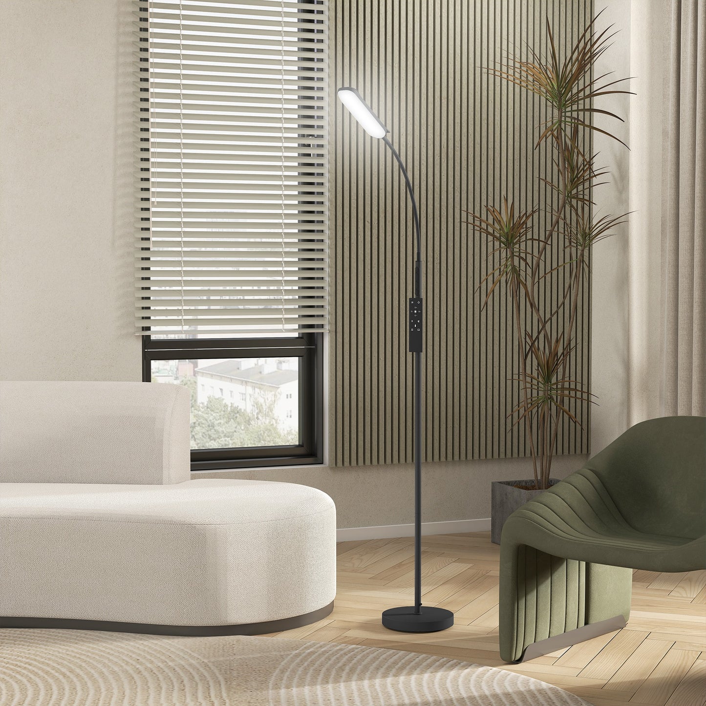 HOMCOM LED Floor Lamp, Remote & Touch Control, Stepless Dimmable, 360° Adjustable Gooseneck, 1-Hour Timer, Memory Function, Black