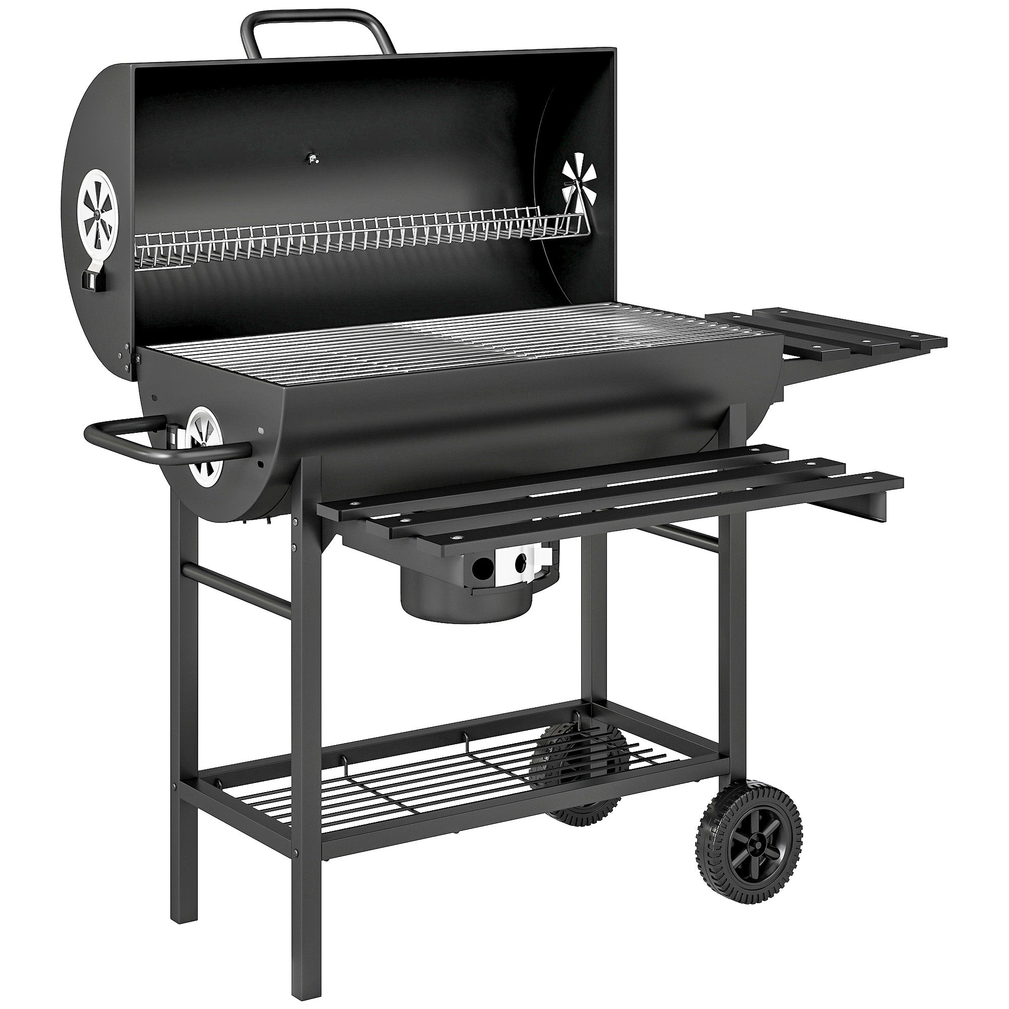 Outsunny Charcoal BBQ Grill with Warming Rack Shelves Temperature Gauge