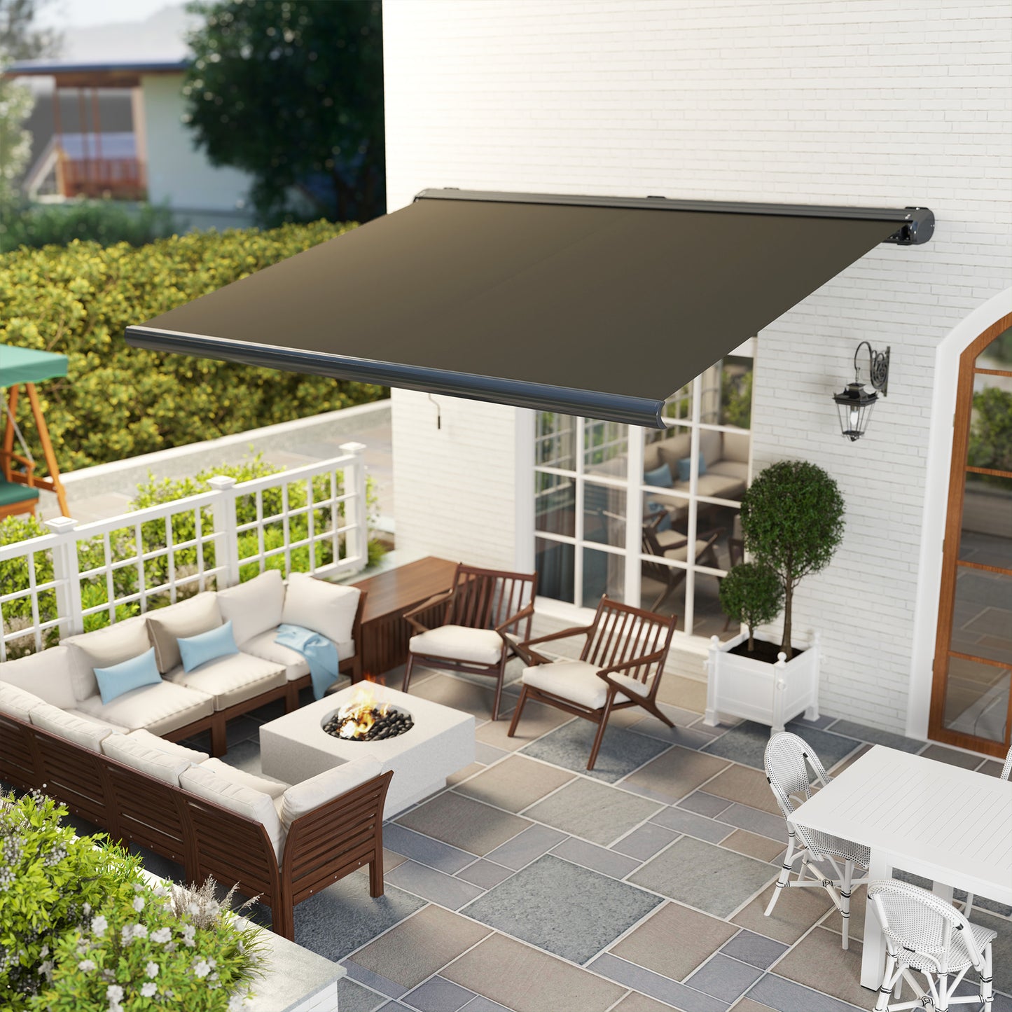 Outsunny Full Cassette Electric Awning with Remote, Aluminium Frame DIY Retractable UPF50+ Sun Shade Canopy, Dark Grey.
