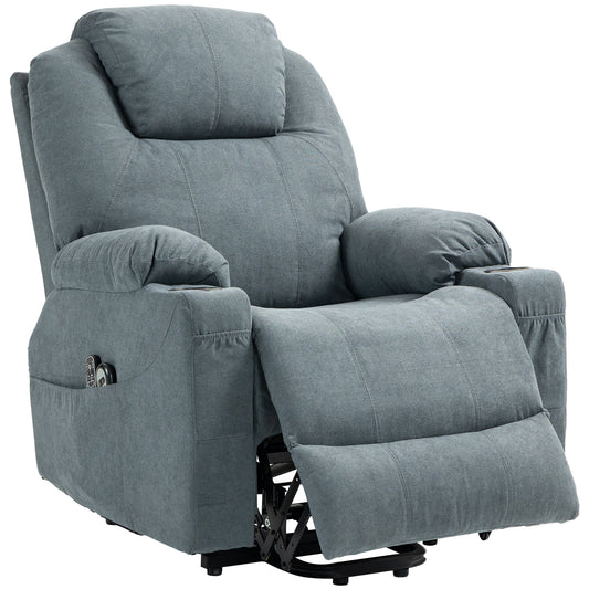 HOMCOM Lift Chair Quick Assembly Riser and Recliner Chair with Vibration Massage Heat Cup Holders Charcoal Grey
