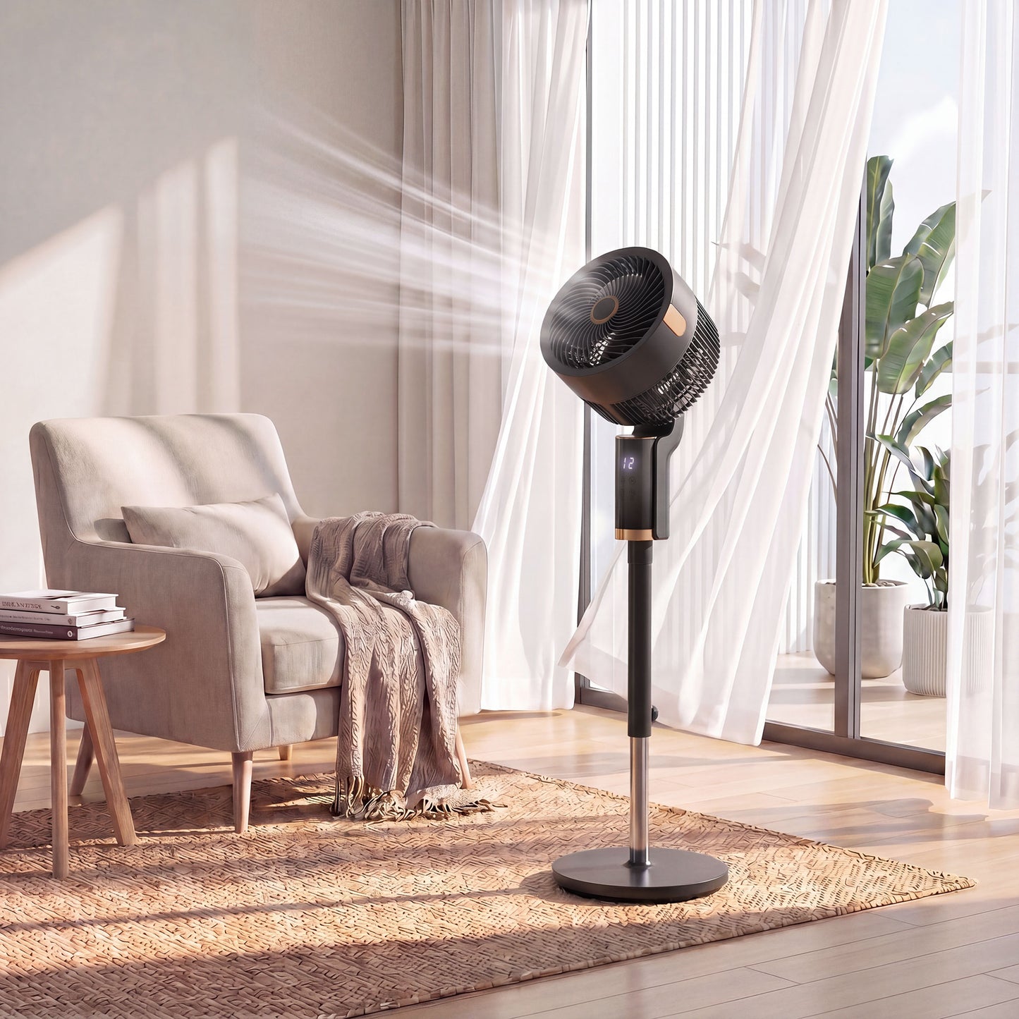 HOMCOM 20 dB Silent Standing Fan for Bedroom, 44" Pedestal Fan with 90° Oscillating, 8 Speeds and LED Light, Black