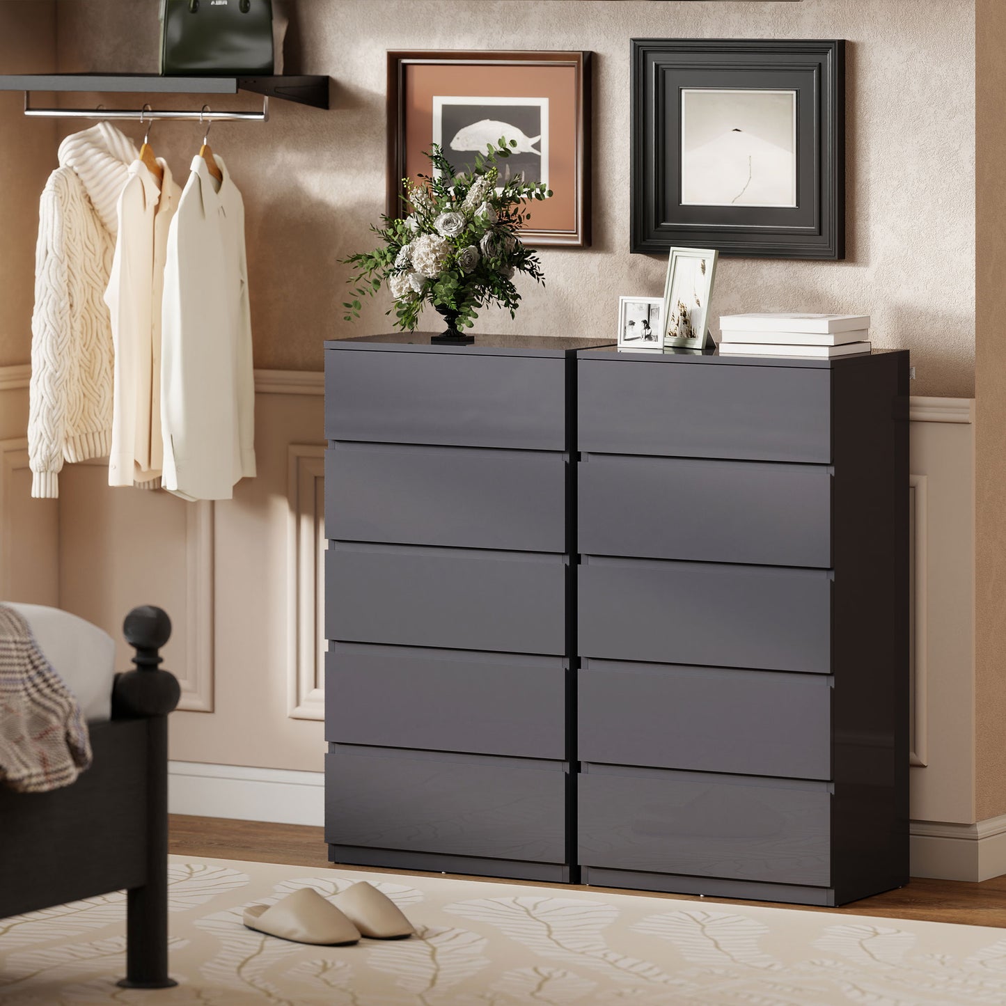 HOMCOM Chest of Drawers, 5-Drawer Cabinets, Modern Dresser, Storage Drawer Unit for Bedroom
