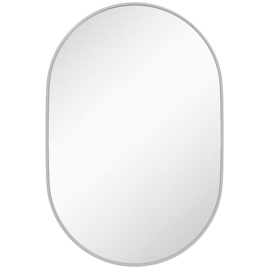 HOMCOM Oval Wall-Mounted Bathroom Mirror - Silver