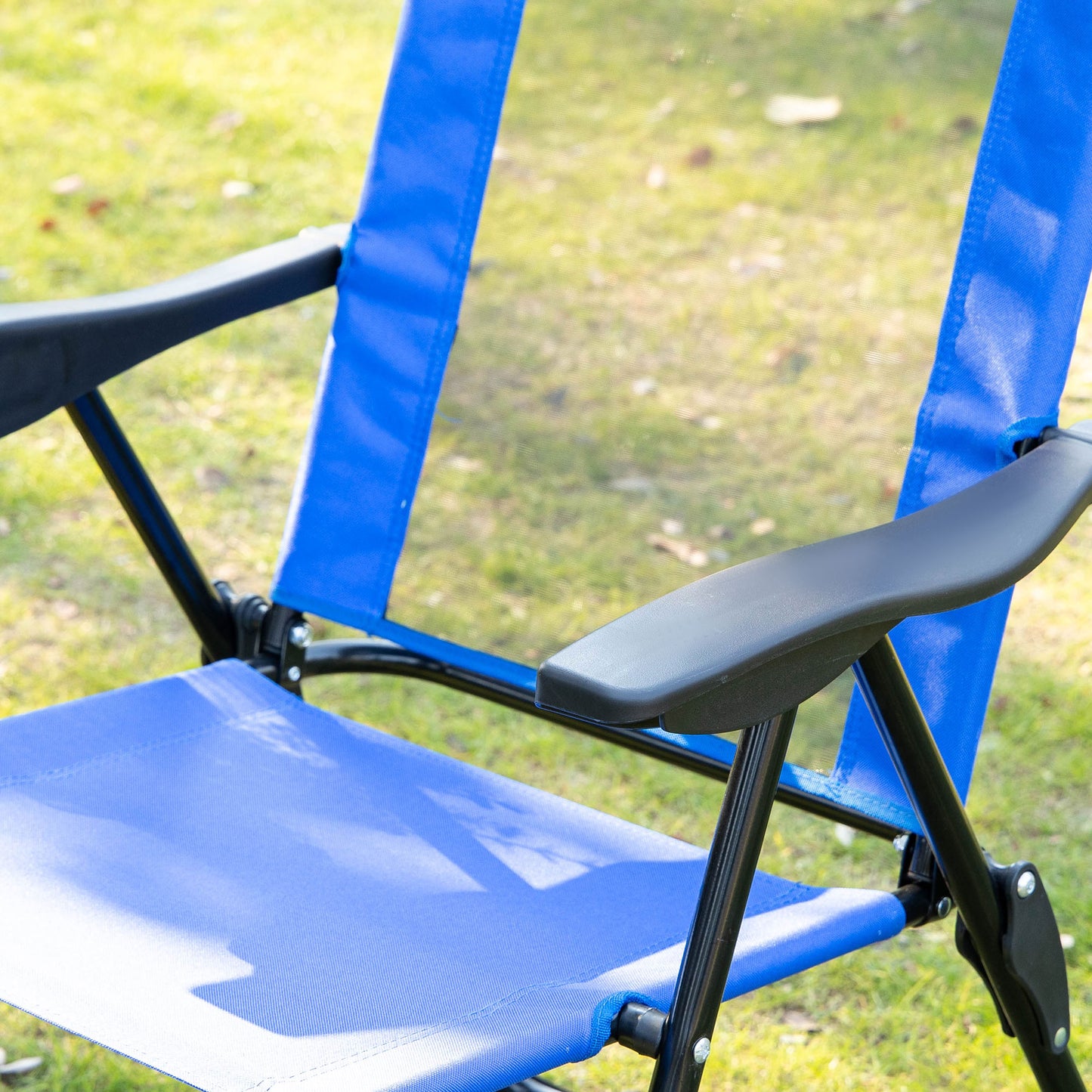 Outsunny Set of 2 Portable Folding Recliner Metal Outdoor Patio Chaise Lounge Chairs with Adjustable Backrest, Blue