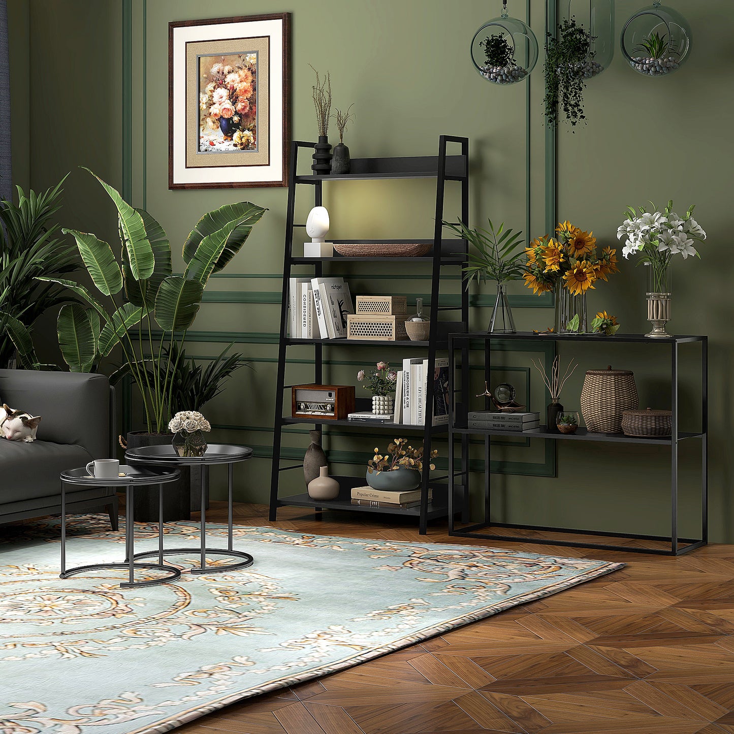 HOMCOM Nesting Tables Set of 2, Side End Table with Removable Tabletop Tray and Steel Frame for Living Room, Bedroom, White