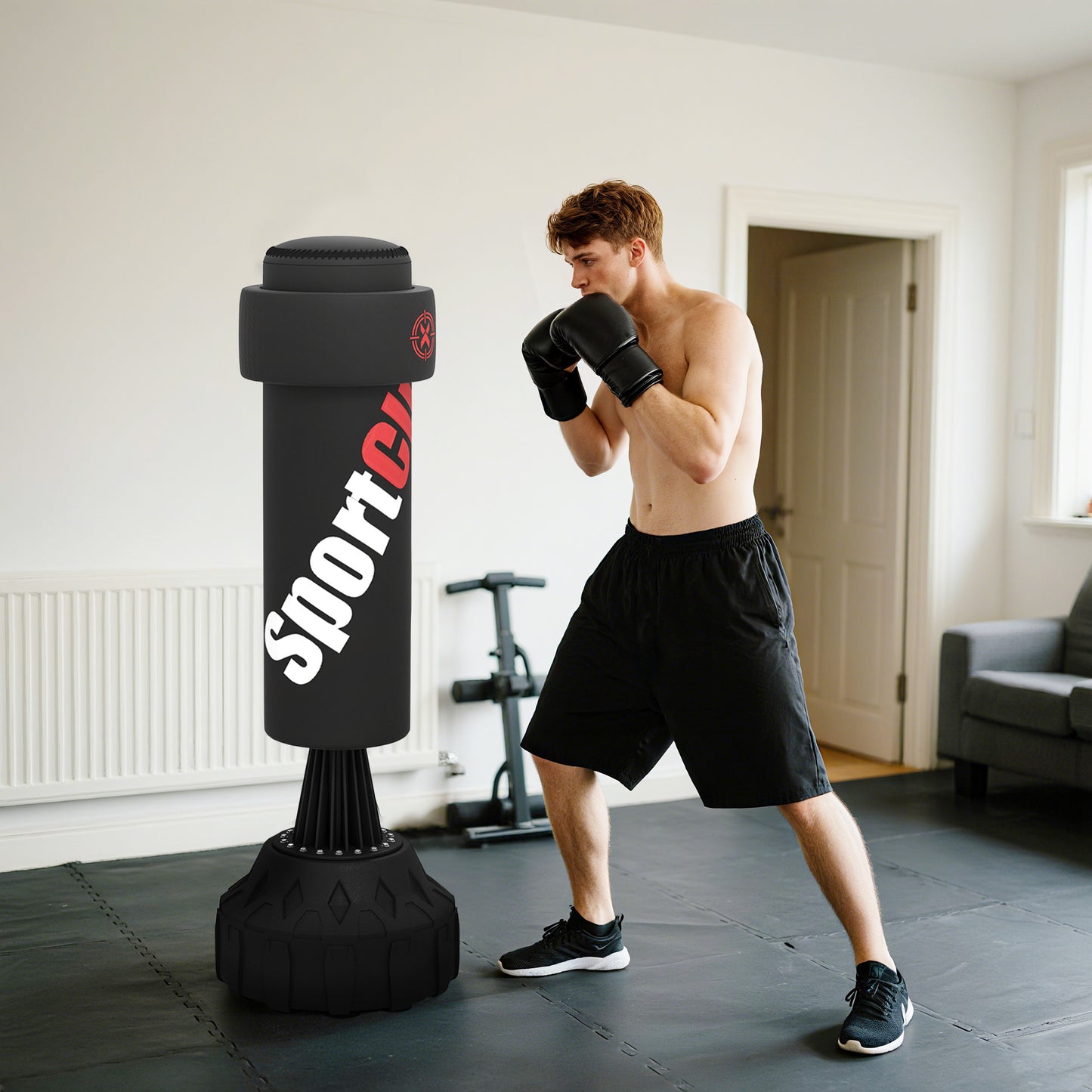 SPORTNOW Freestanding Punching Bag, Heavy Boxing Bag with Stand for Teens/Adults, Adjustable Pad, Hand Wrap, Suction Base for Karate, Taekwondo, MMA, Kickboxing