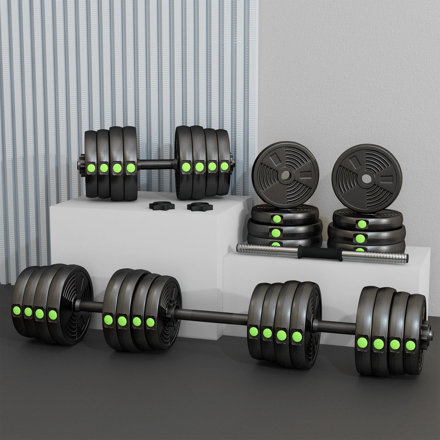 SPORTNOW Adjustable Weight Barbell & Dumbbells Set Free Weights Strength Muscle Exercise Home Gym Training, Black and Green
