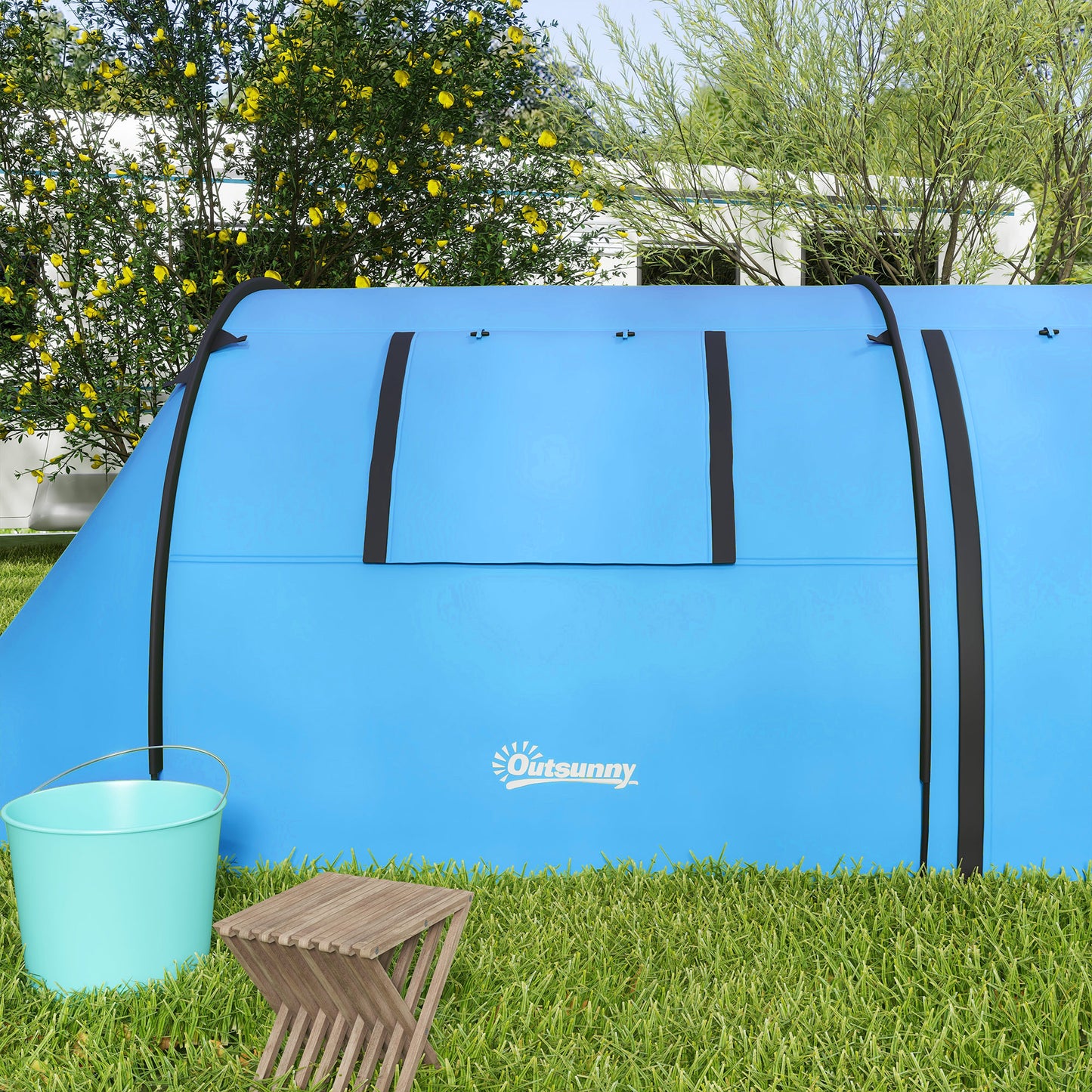 Outsunny 3000mm Waterproof Camping Tent, 3-4 Man Family Tent with Bedroom and Living Room, Portable with Bag, Sky Blue